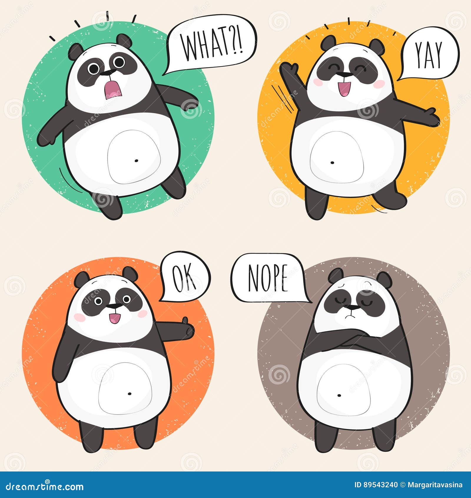 Set of Kawaii Panda Bear Illustrations