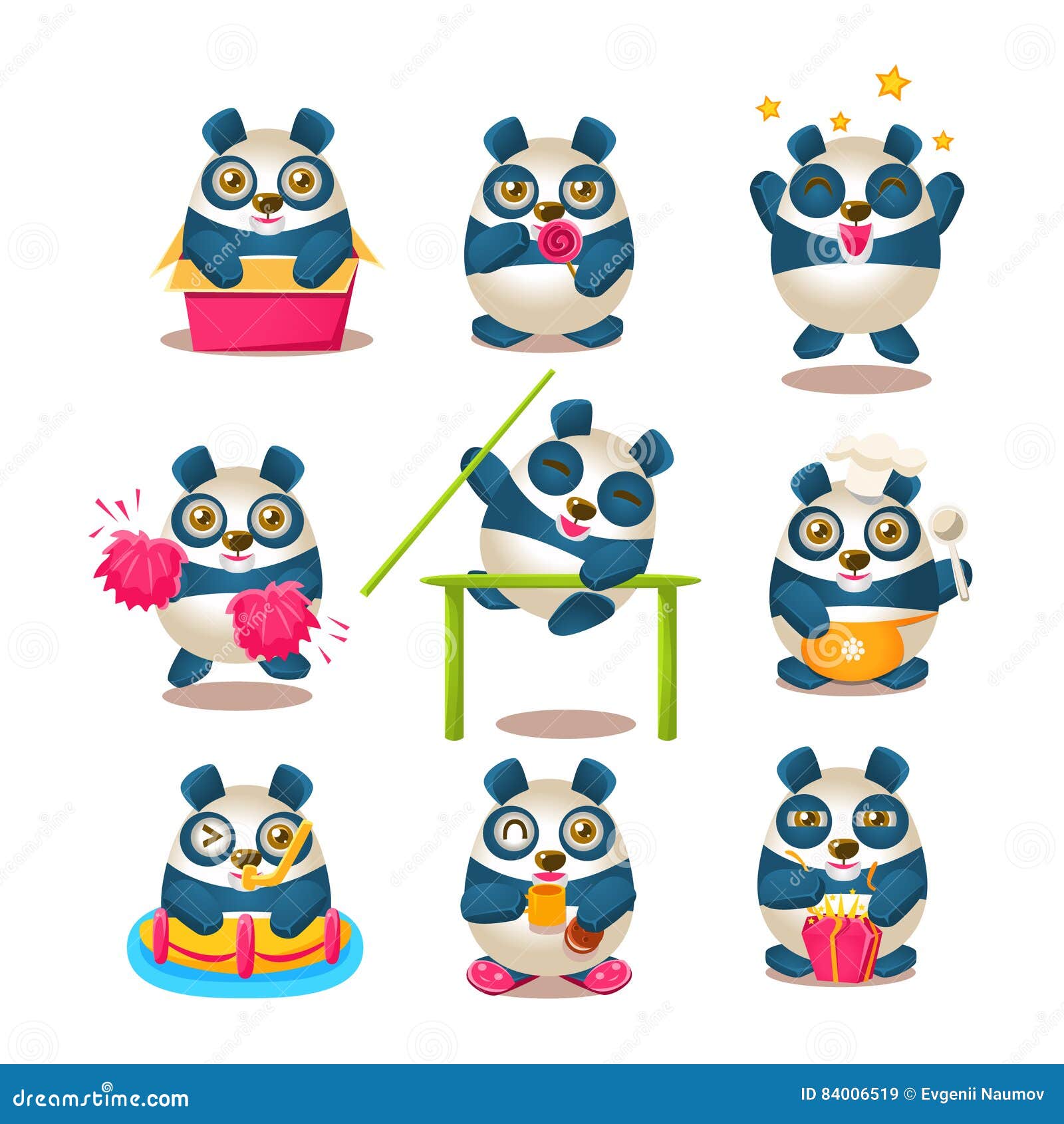 Cute panda emoji collection with humanized cartoon panda character