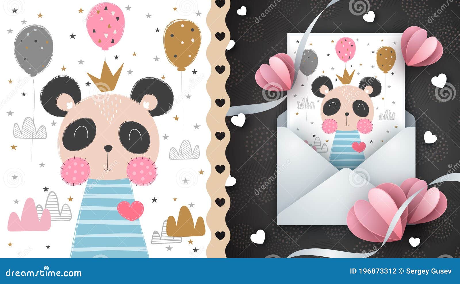 Cute Panda Idea for Greeting Card Stock Vector Illustration of