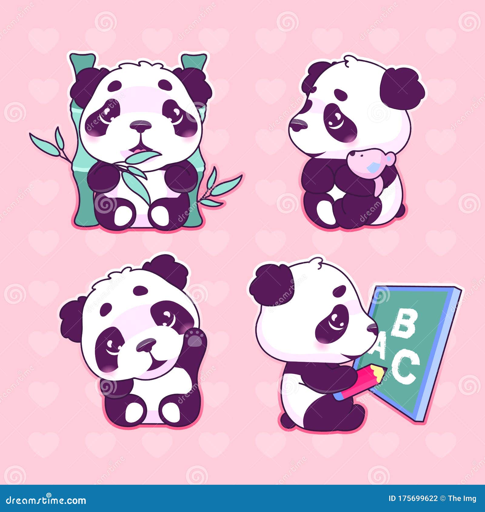 Cute Panda Kawaii Cartoon Vector Characters Set Stock Vector - Illustration  of funny, anime: 175699577