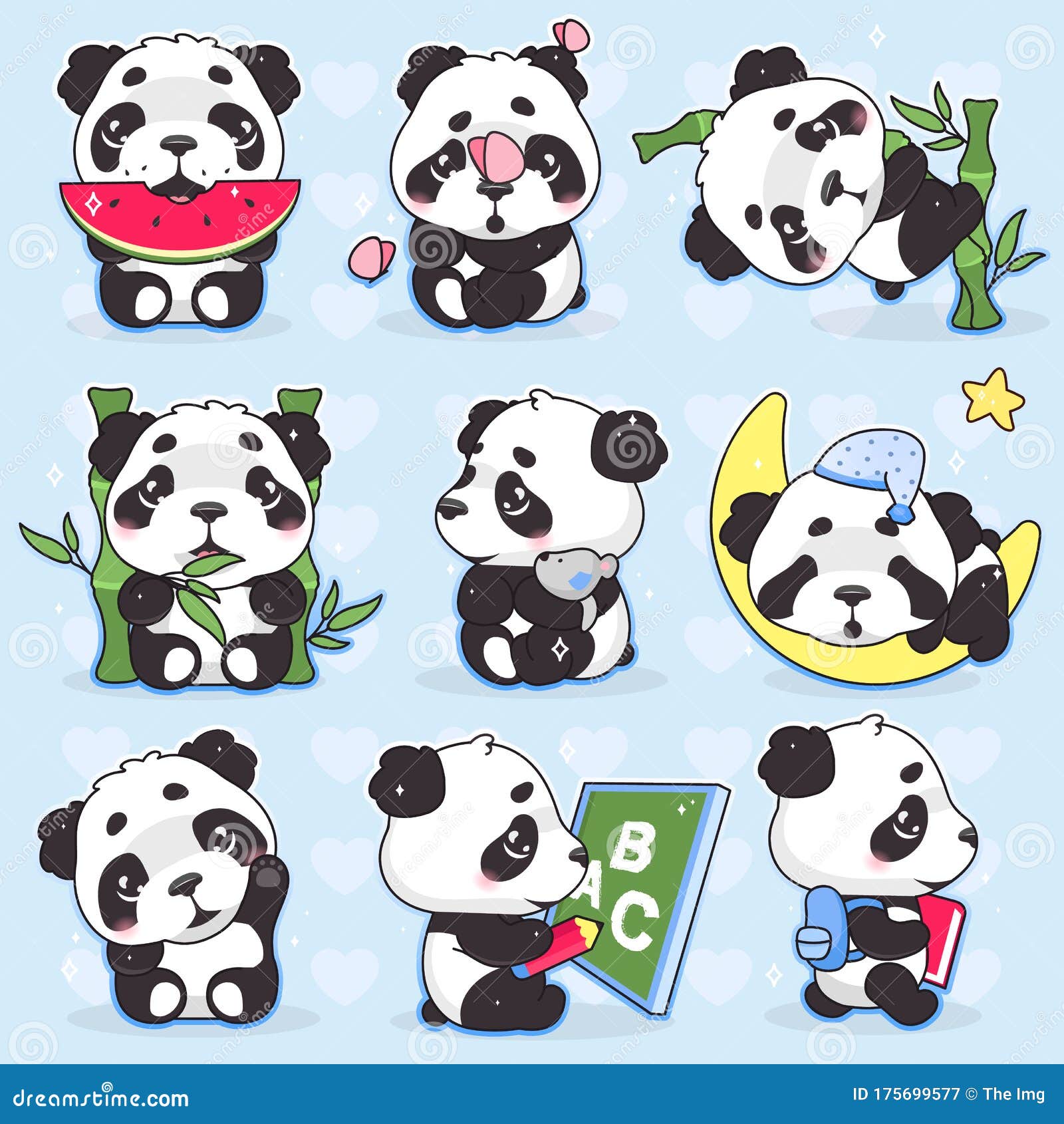 Cute Panda Kawaii Cartoon Vector Characters Set Stock Vector - Illustration  of funny, anime: 175699577