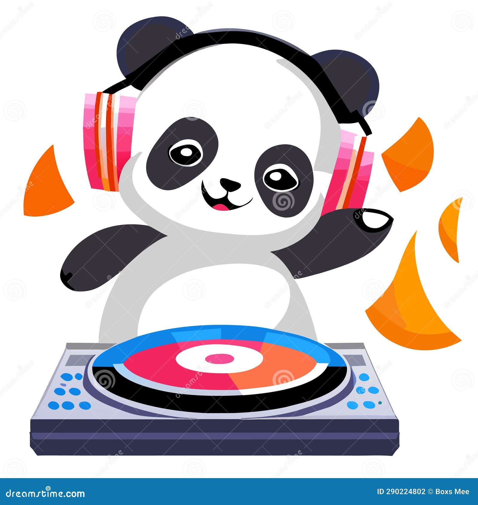 Cute Panda Listening To Music on Turntable Vector Illustration AI ...