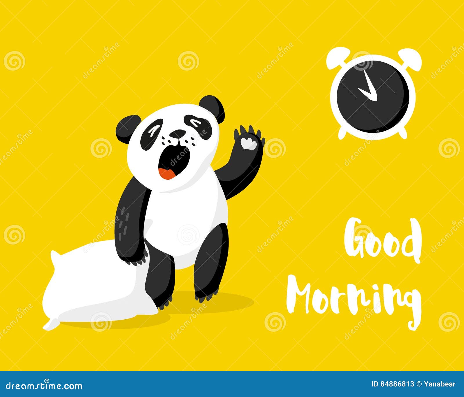Cute Panda with Pillow Wakes Up. Good Morning Card with Alarm Clock and  Bear Stock Vector - Illustration of flat, lettering: 84886813