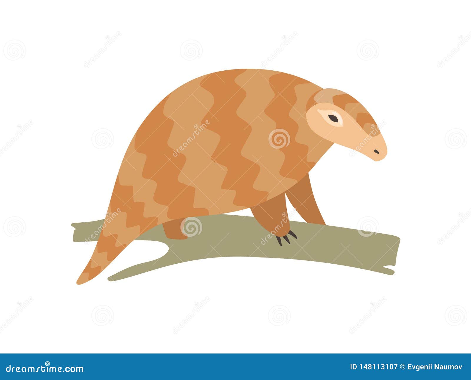 Cute Pangolin Sitting On Tree Branch Rare Species Of Animals Cartoon Vector Illustration Stock Vector Illustration Of Character Mammal 148113107