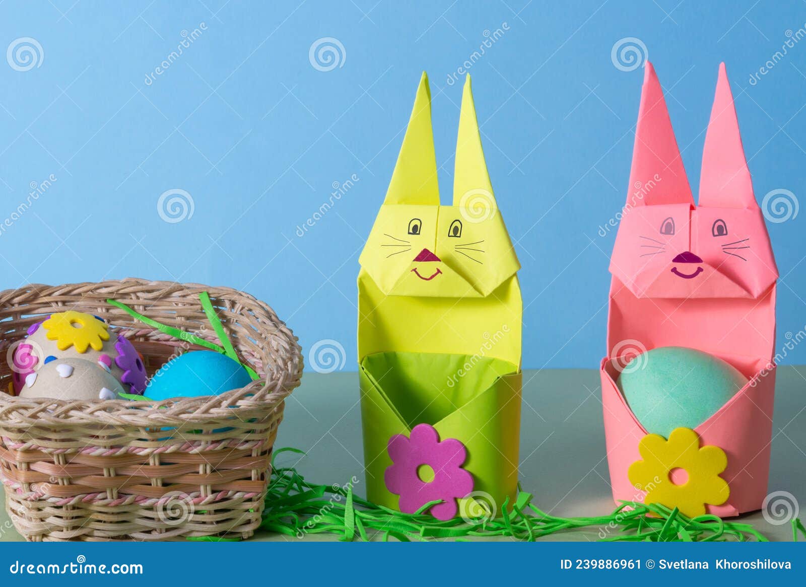 Cute Paper Easter Bunny Egg Holders Made Using the Origami Technique