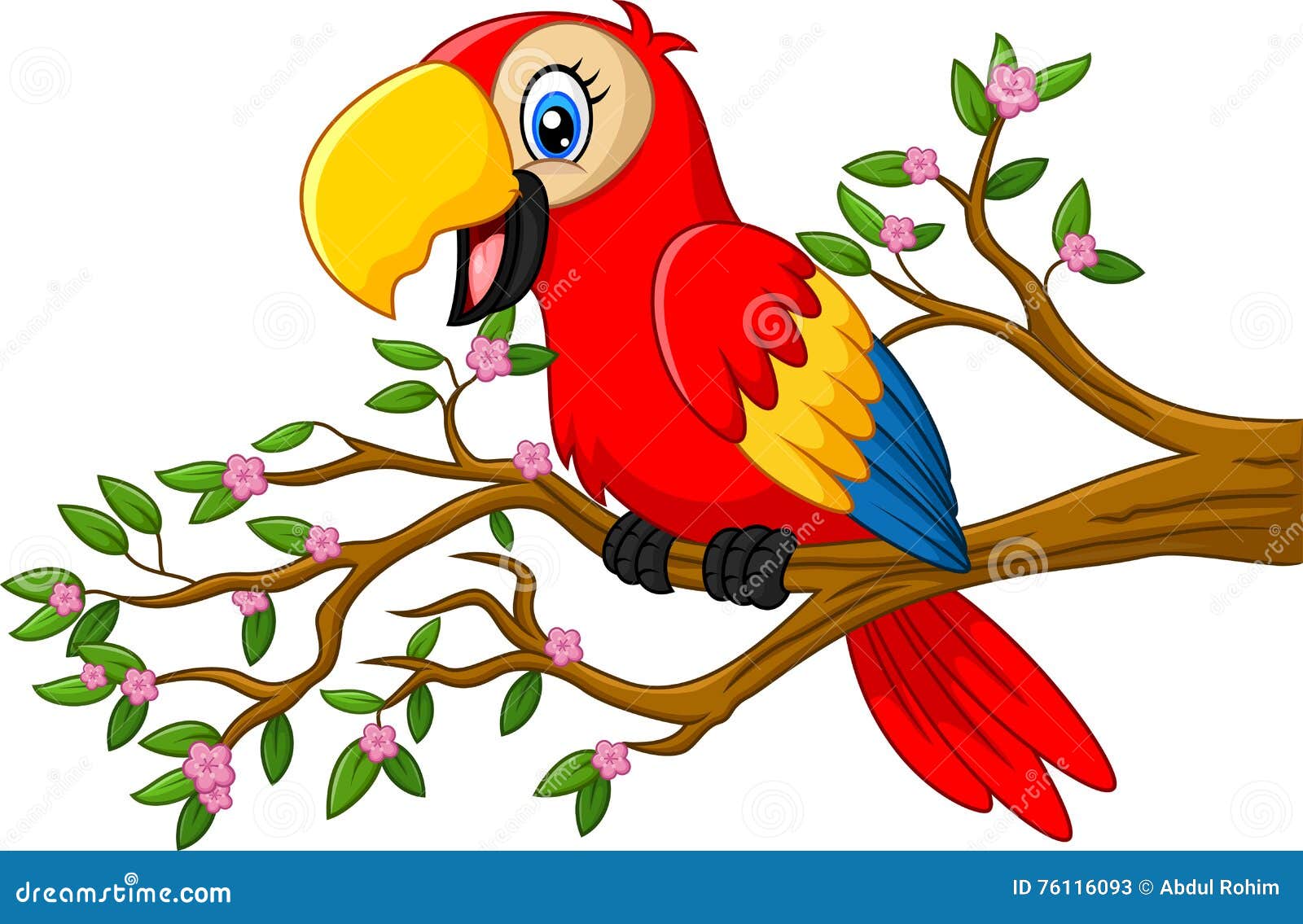 Cute parrot on the branch stock vector. Illustration of character ...
