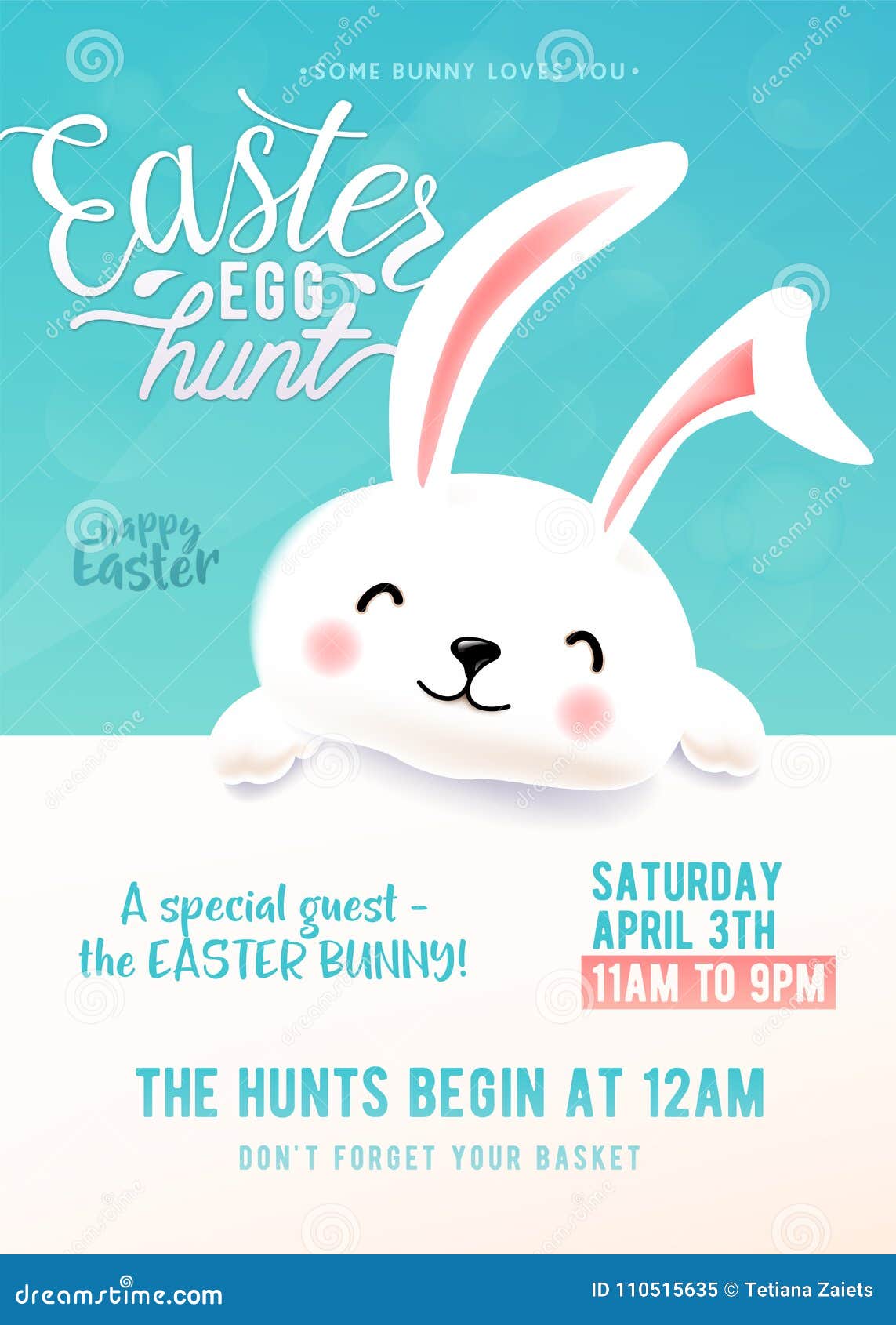cute party poster for easter egg hunt with funny easter bunny