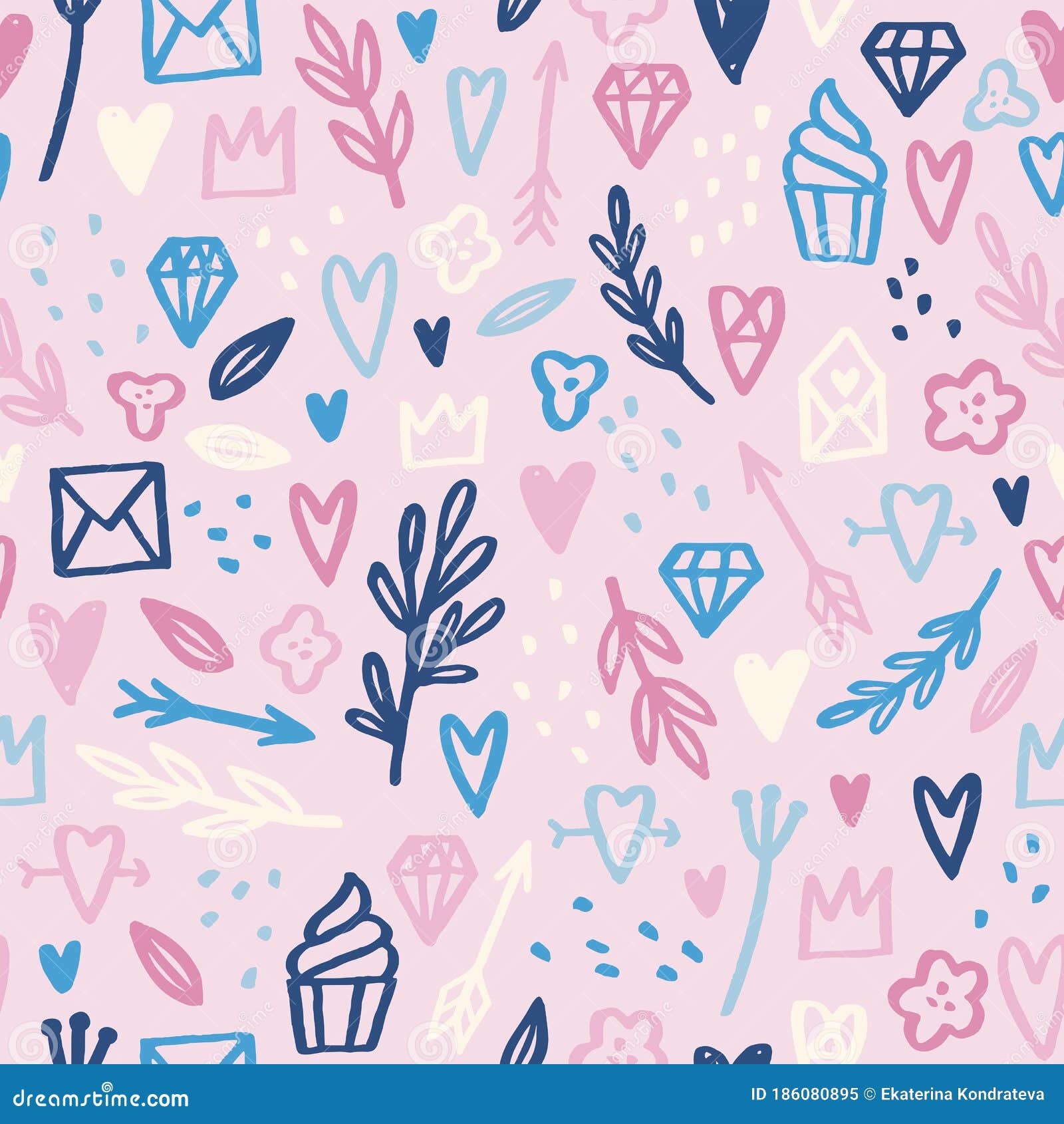 Cute Pastel Hand Drawn Doodles Seamless Pattern. Stock Vector