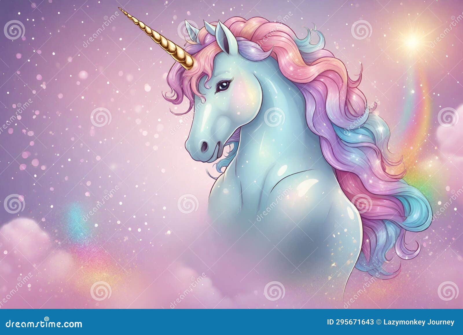 Cute Pastel Unicorn Rainbow Color Glitter Magic Background, Art Stock