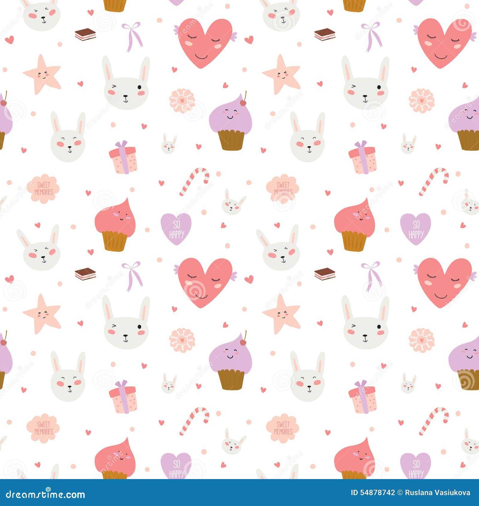 Cute Pattern with Sweets, Cupcakes, Bunnys, Hearts Stock Vector ...