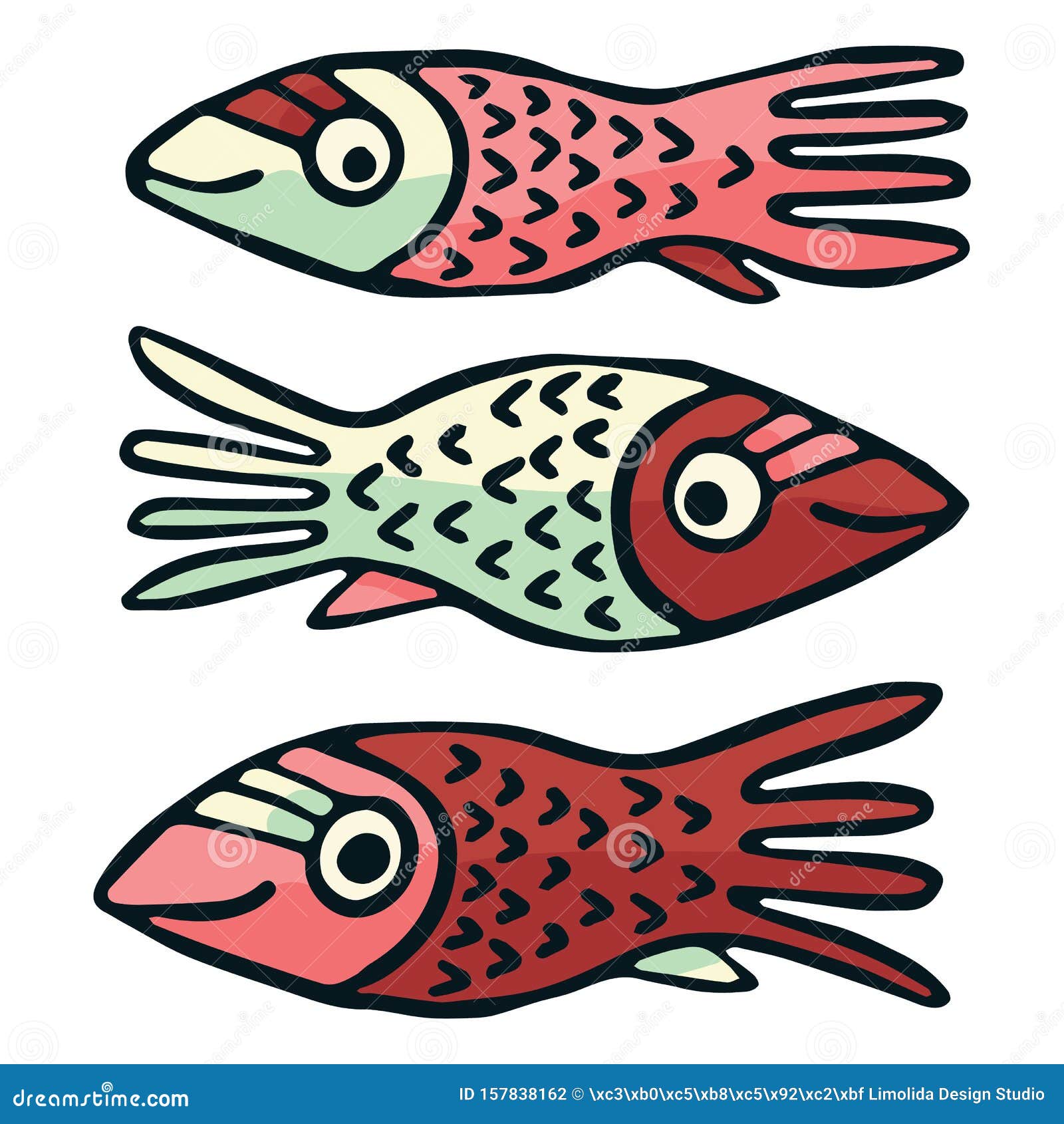 Download Cute Patterned Red Fish Vector Illustration. Decorative Aquatic Life Clipart. Stock Vector ...