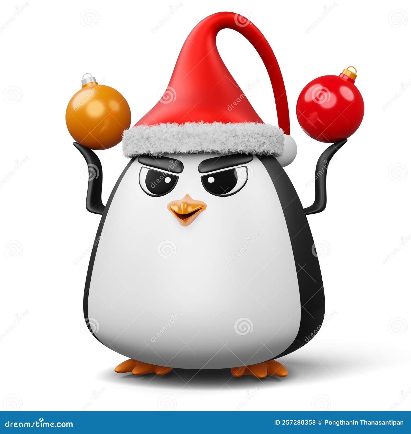 Cute Penguin with Christmas Hat, Happy Christmas, 3d Rendering Stock