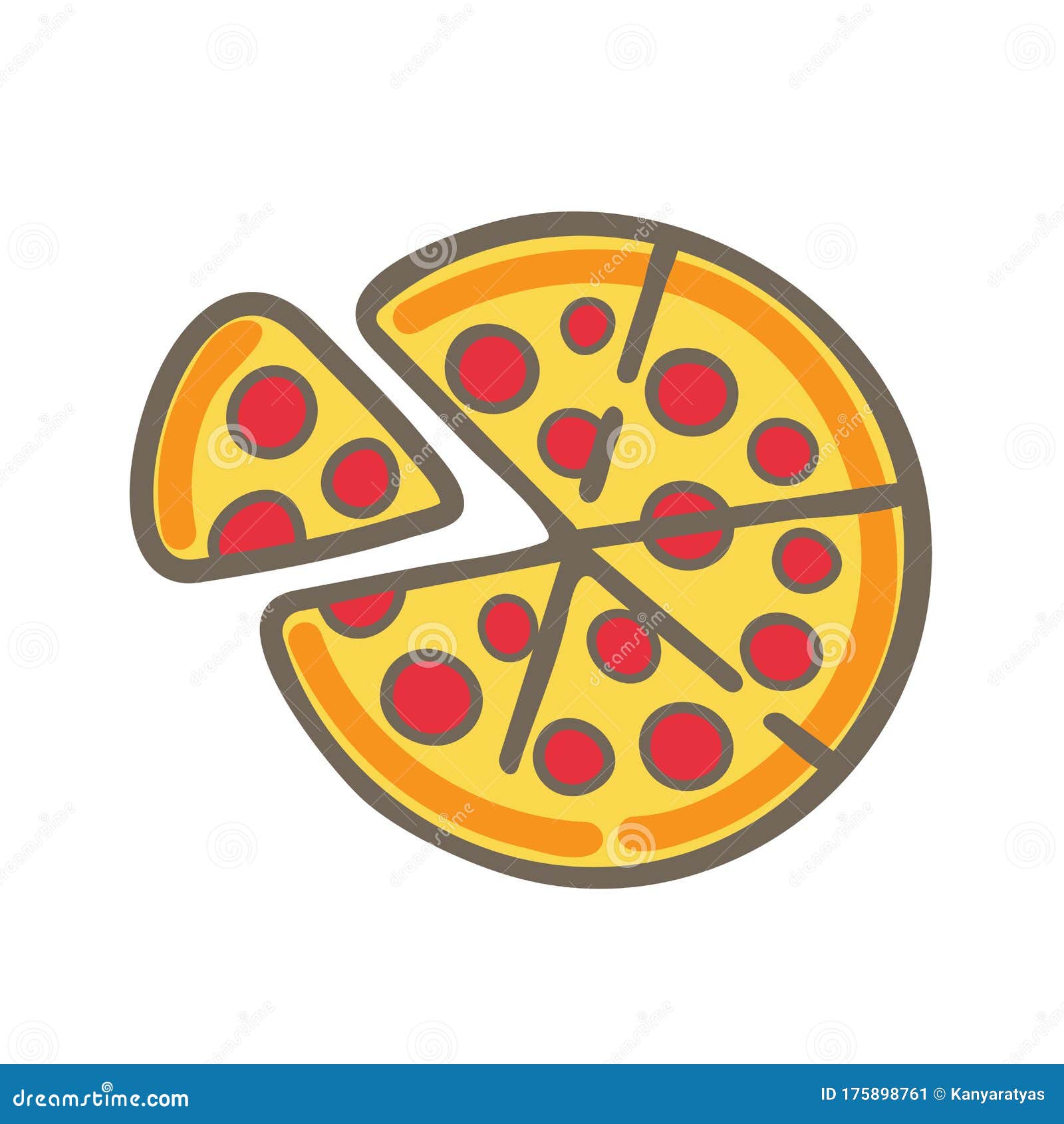 Cute Pepperoni Pizza Cartoon Vector on White Background Stock Vector -  Illustration of background, italian: 175898761