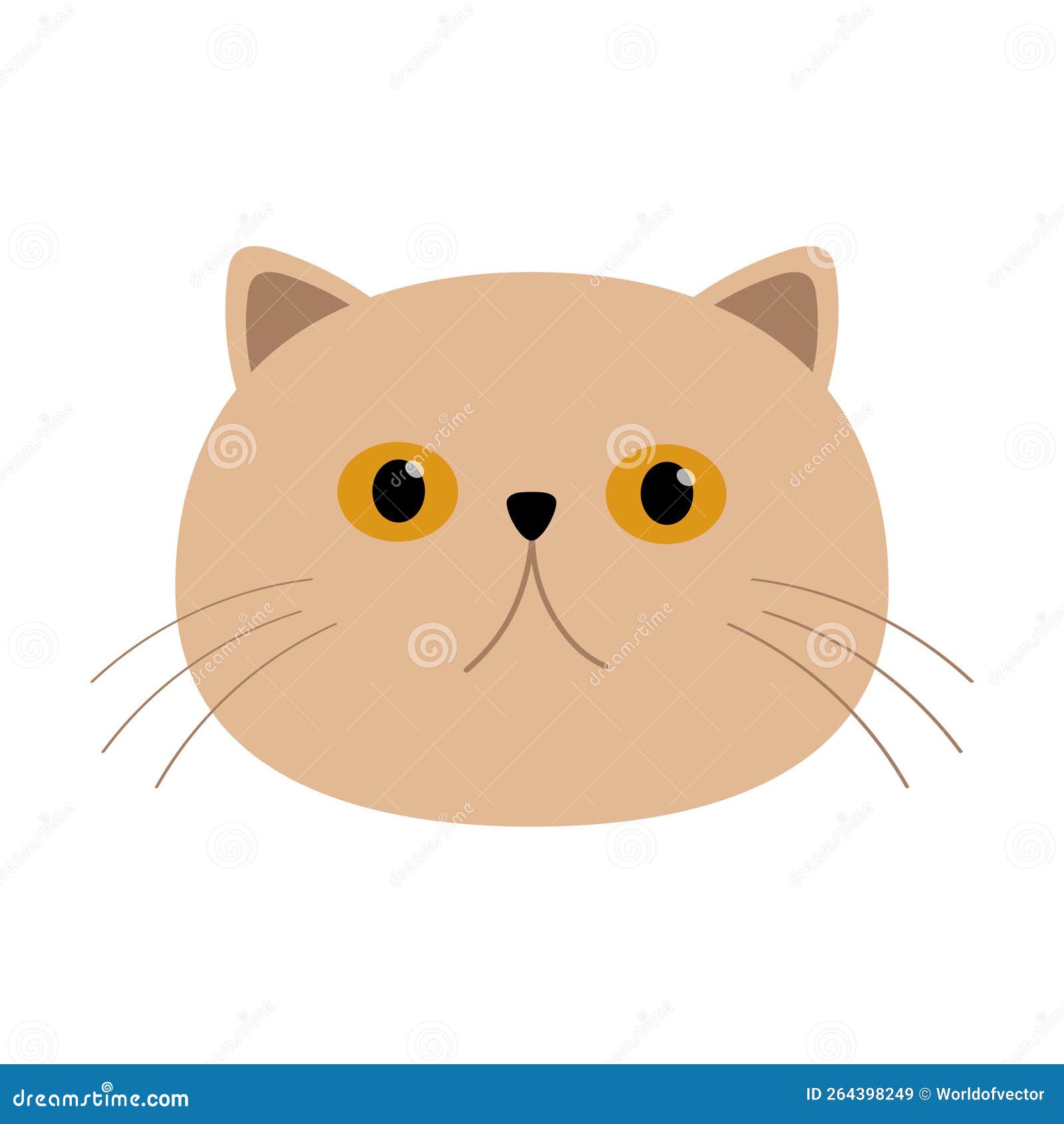 Cute Persian Cat Icon. Beige Kitten Face Head Silhouette. Yellow