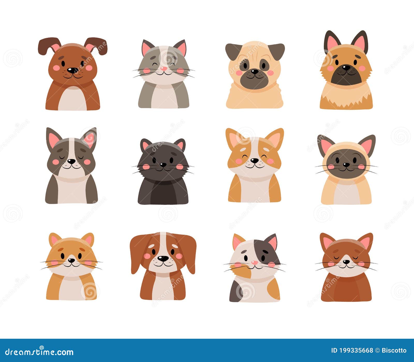 Cute Pets Collection, Isolated on White Background Stock Illustration