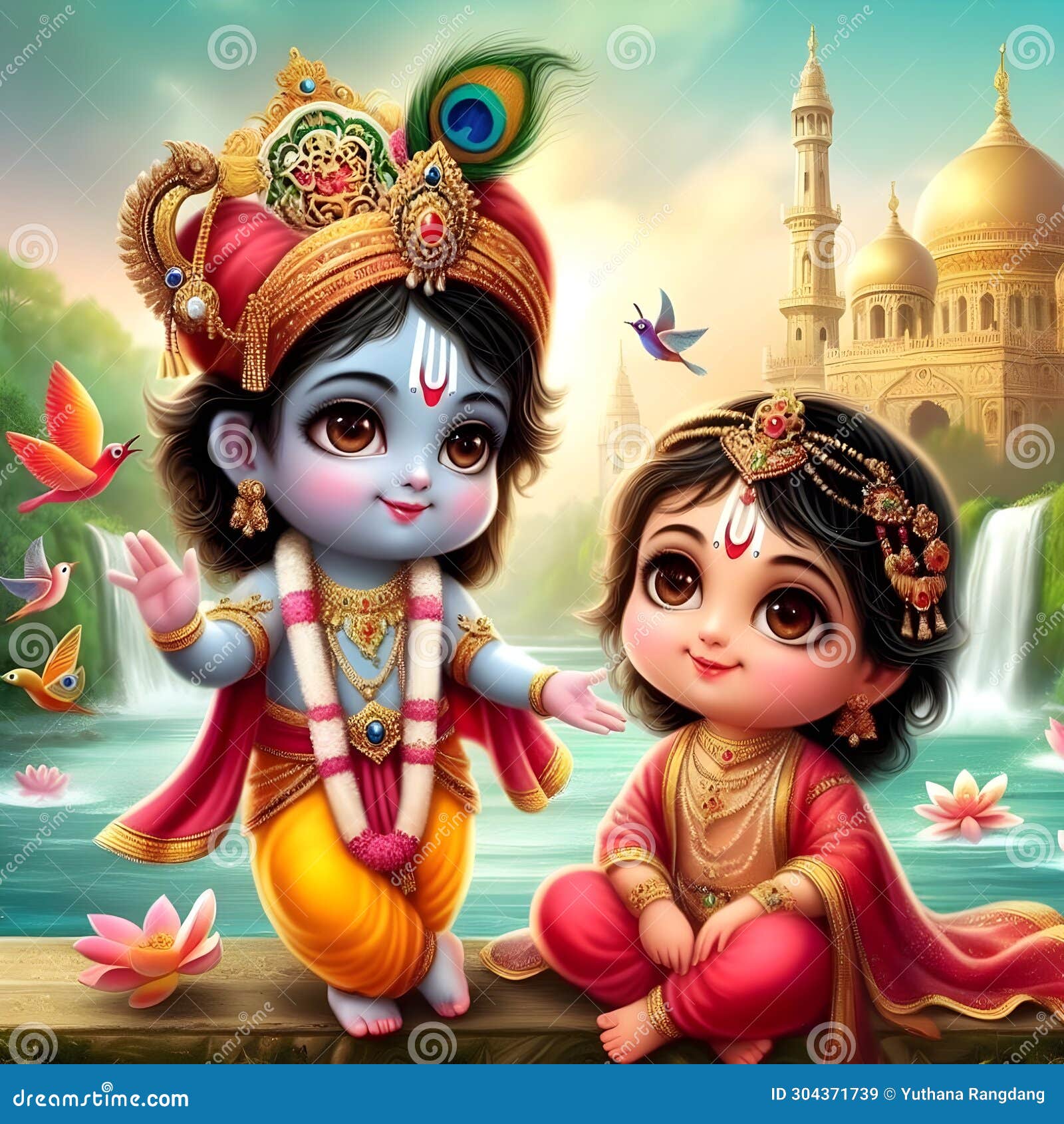 A Cute Pic of Radhe Krishna with Zula River. Stock Illustration ...