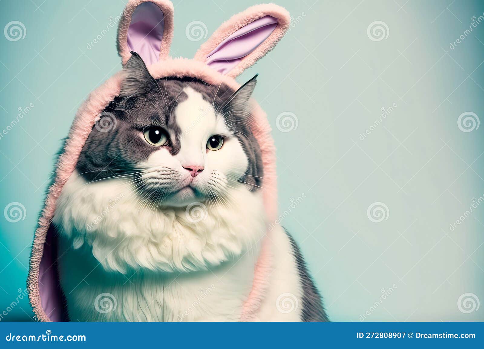 Cute Picture of the Easter Cat with Bunny Ears Headset. Easter