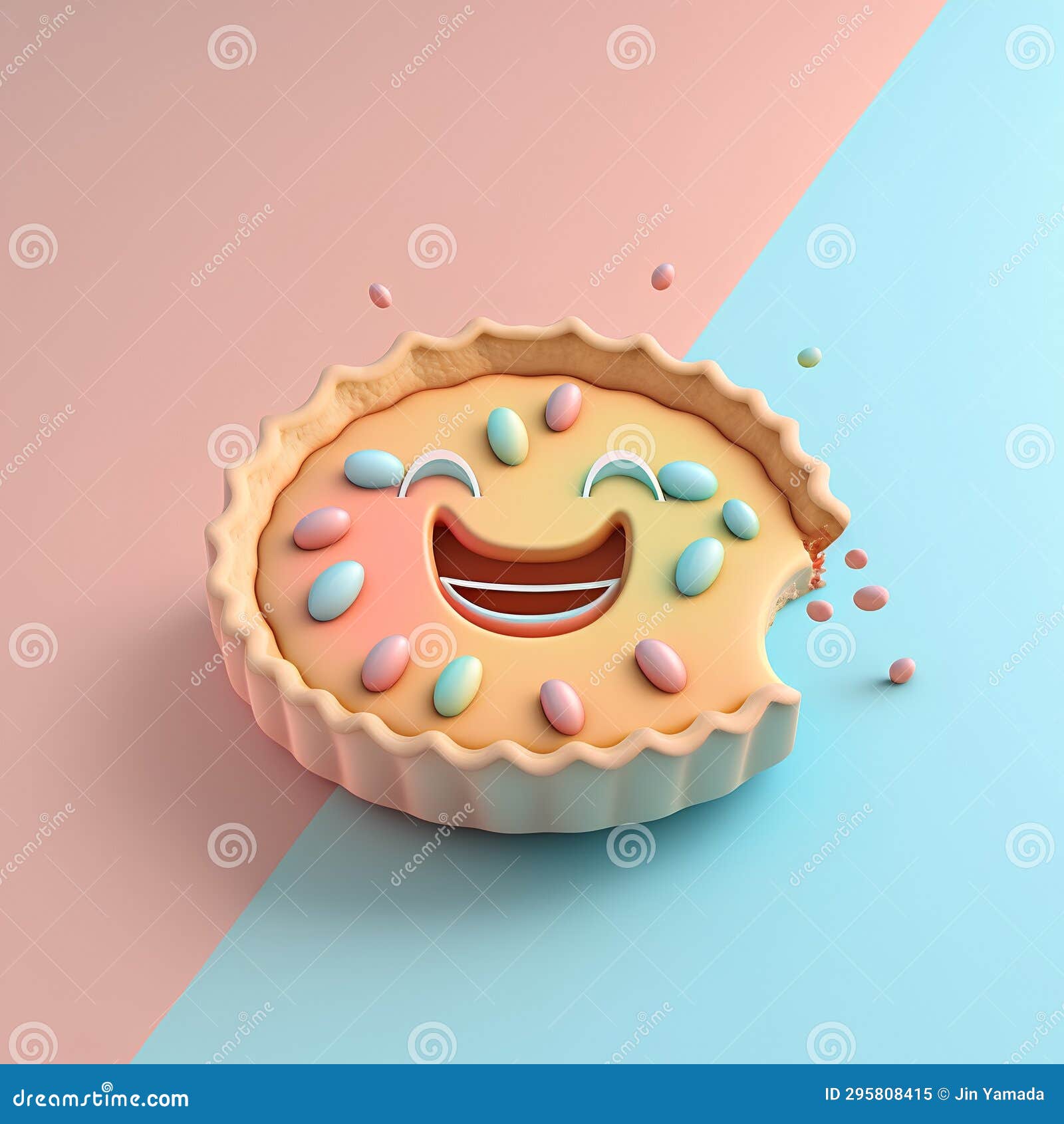 Cute Pie with Smiley Face. 3d Render Illustration Stock Illustration