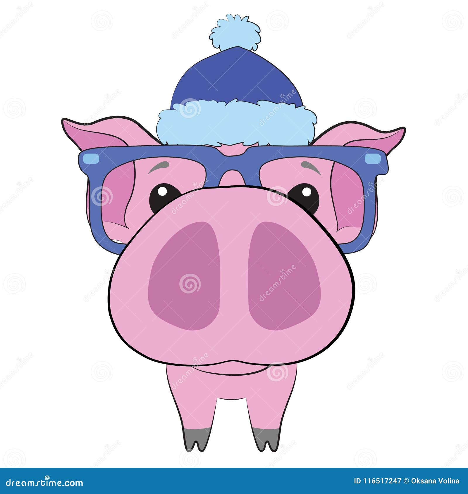 Cute Pig with Big Nose, Glasses and Hat on White Background Stock Vector -  Illustration of blue, card: 116517247