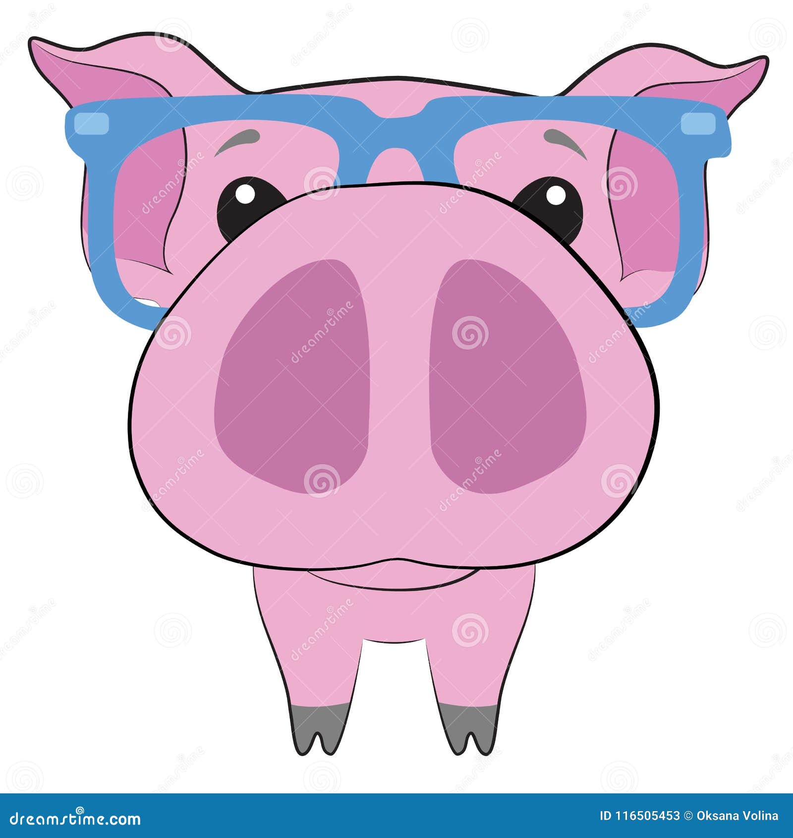 Cute Pig with Big Nose and Glasses with Rim on White Background Stock  Vector - Illustration of domestic, card: 116505453
