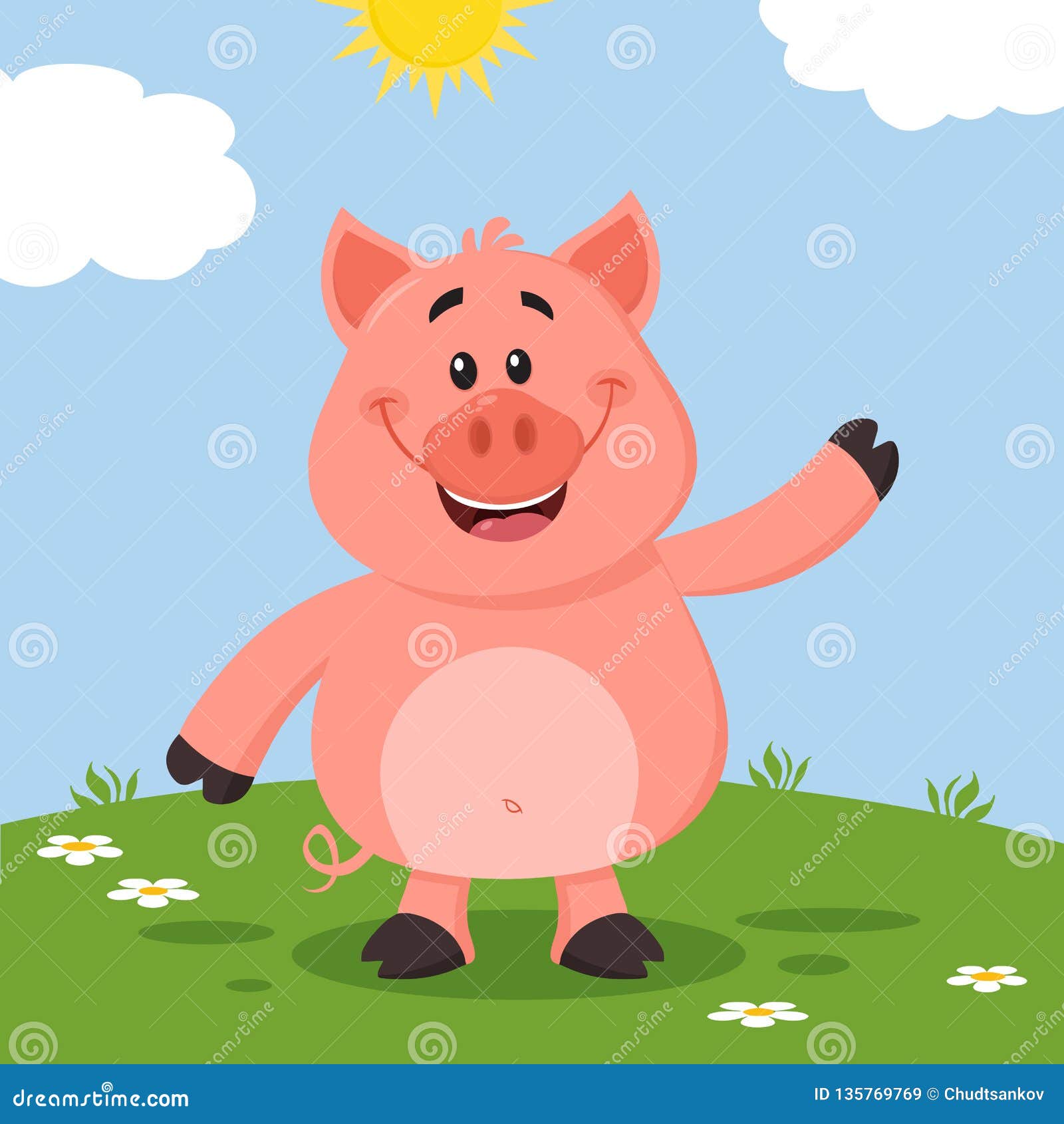 Cute Pig Cartoon Character Waving for Greeting Stock Illustration -  Illustration of mammal, farm: 135769769