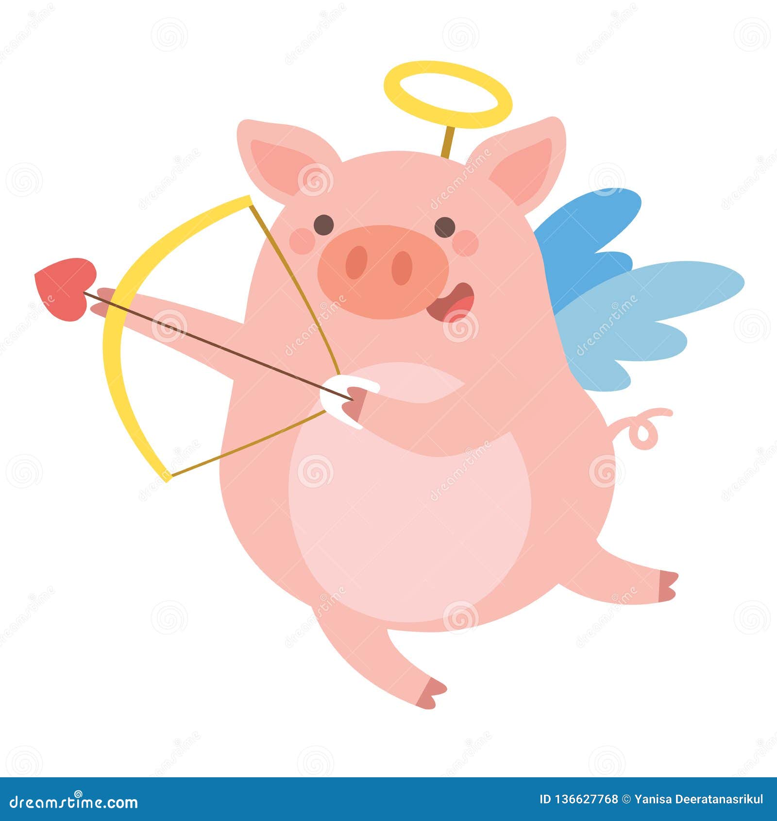 cute pig cupid shoots a bow.