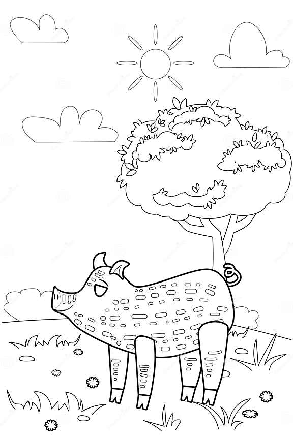 Cute Pig Farm Animals Coloring Book Educational Illustration for