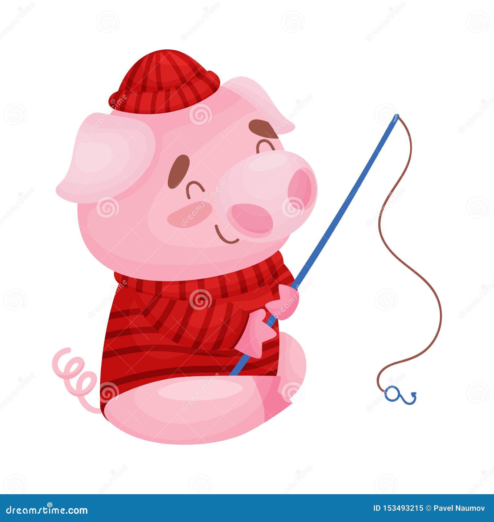 Cute Pig Fisherman. Vector Illustration on White Background. Stock Vector -  Illustration of funny, black: 153493215