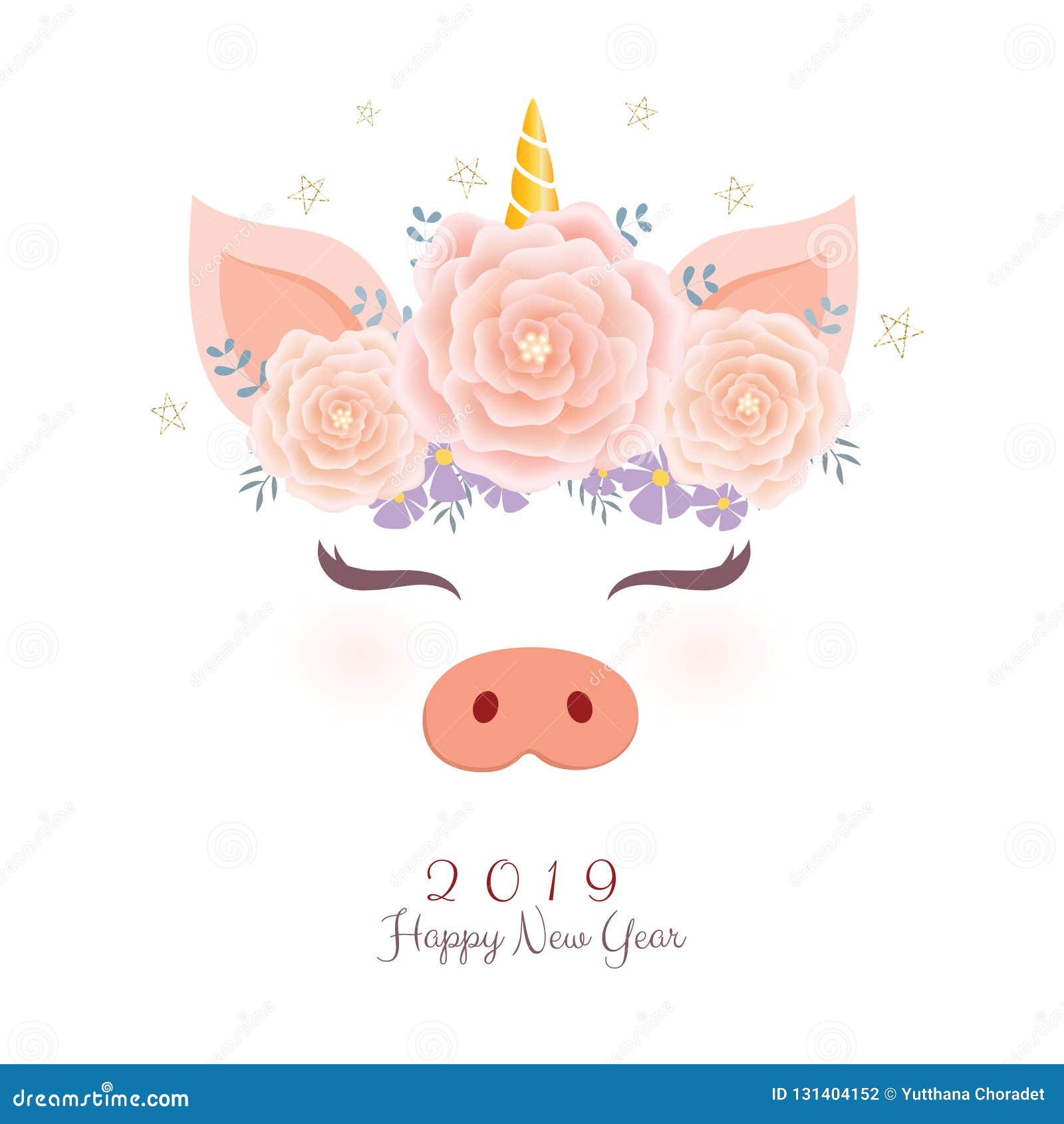 Download Cute Pig Unicorn Head With Flower Crown Stock Vector ...