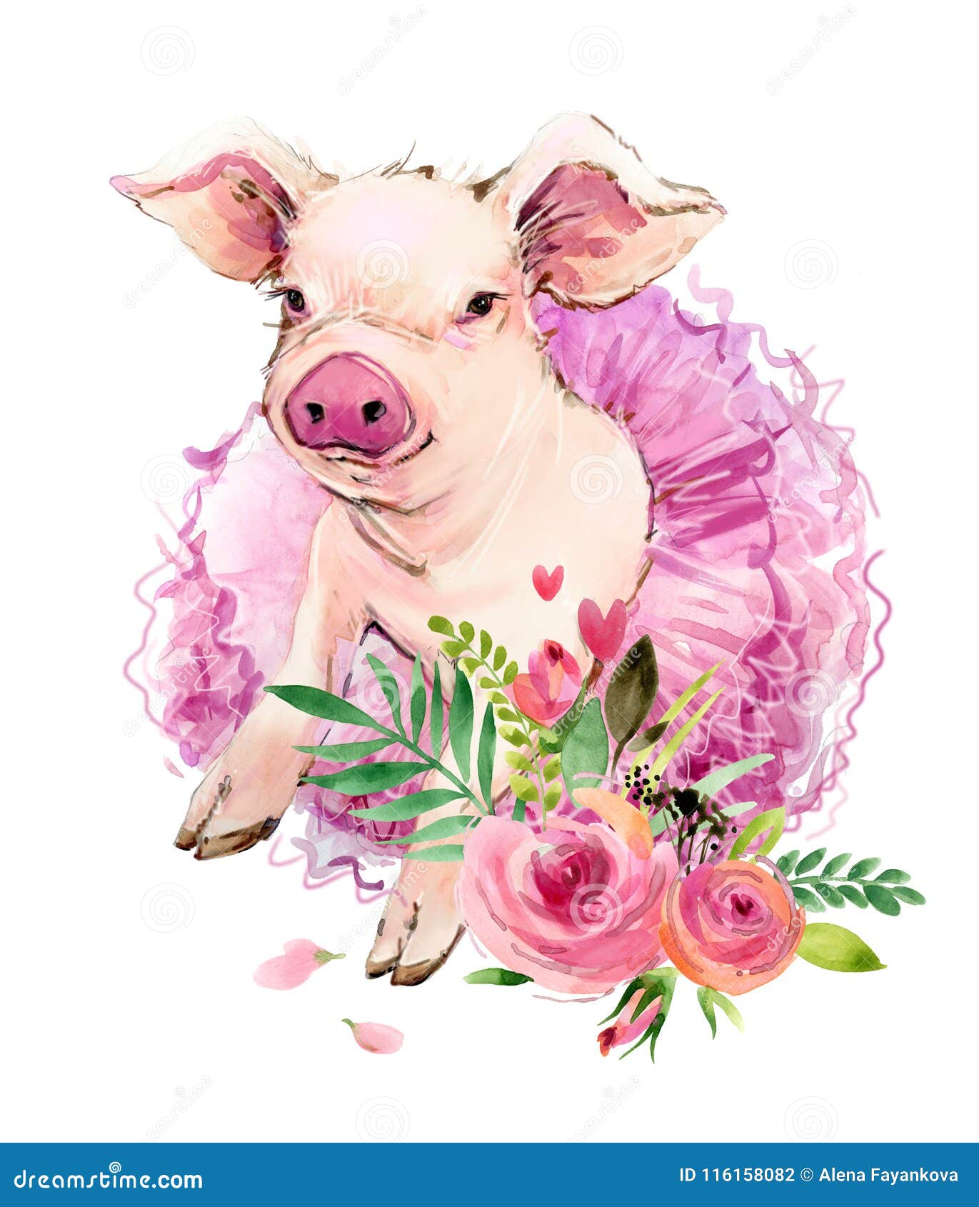 Download Cute Pig Watercolor Illustration Stock Illustration - Illustration of piglet, card: 116158082