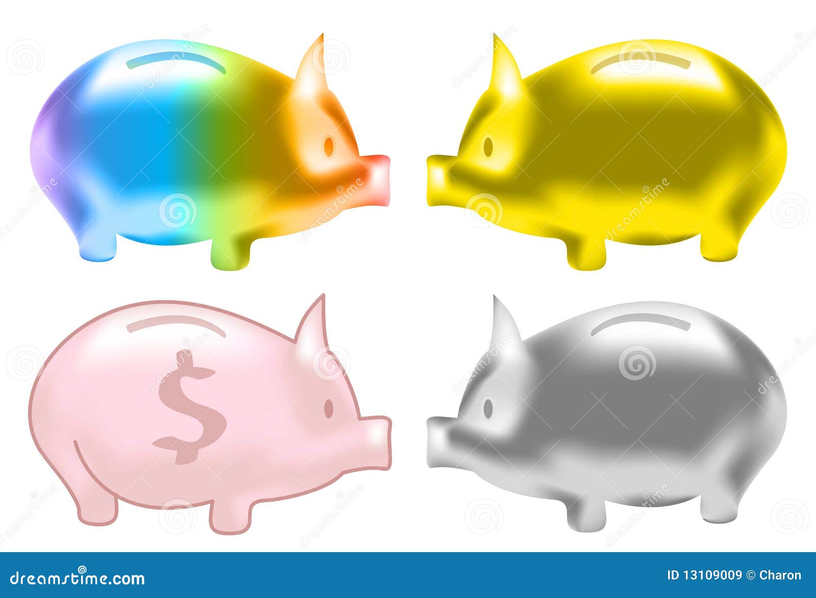 Cute Piggy Bank Color Glossy Texture Set Stock Vector Illustration of