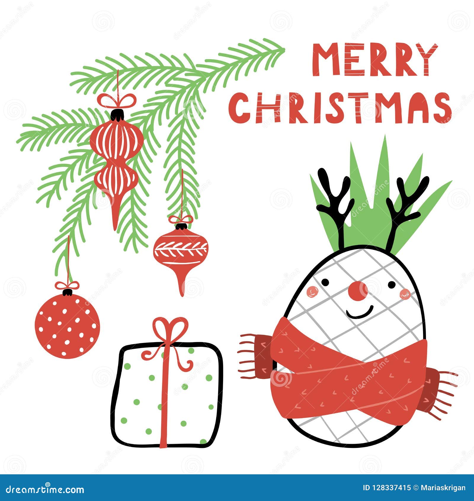 Download Cute Pineapple Christmas Card Stock Vector - Illustration ...