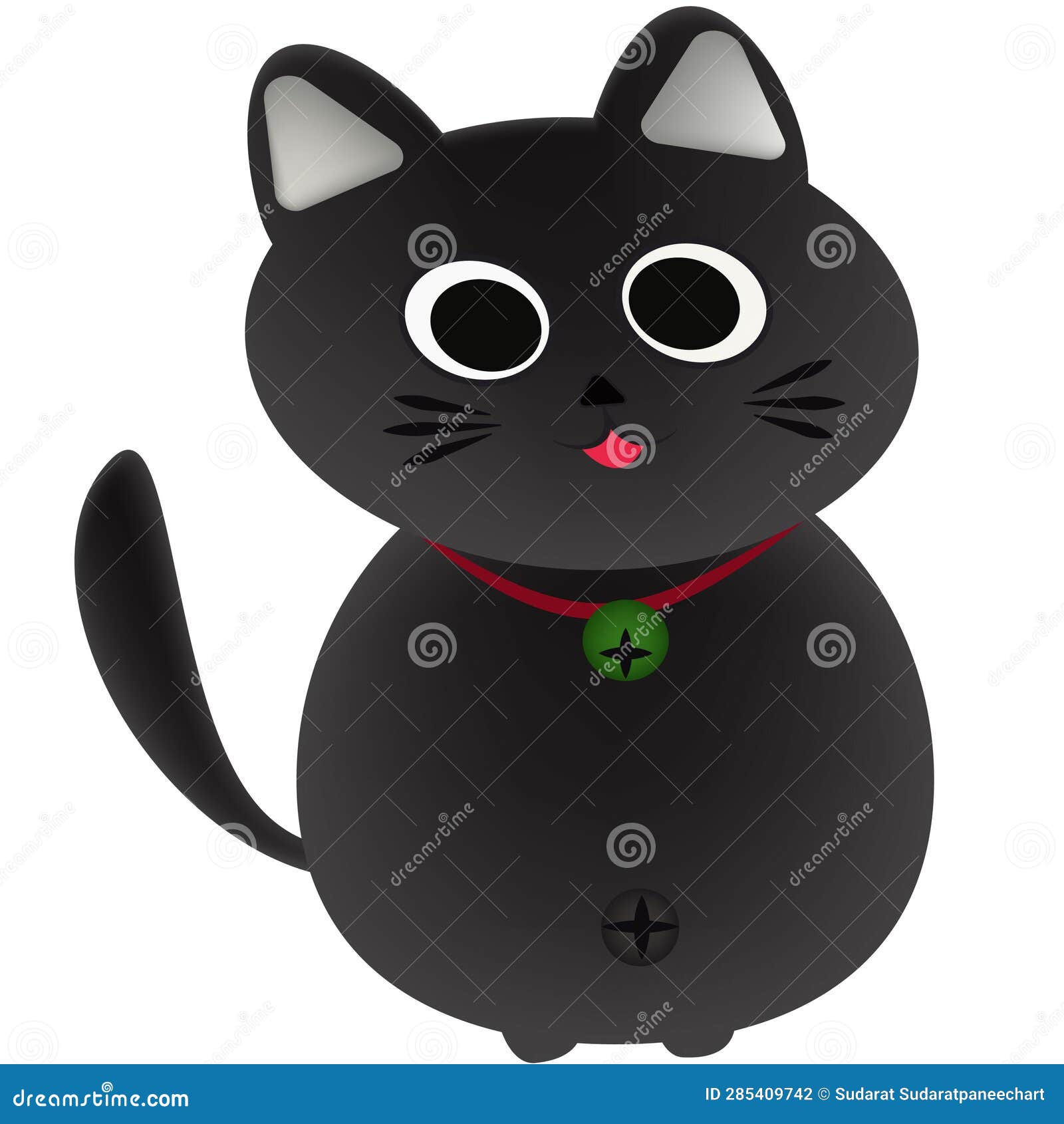 Cute Pink Black Cat Wearing a Bell Stock Vector Illustration of white