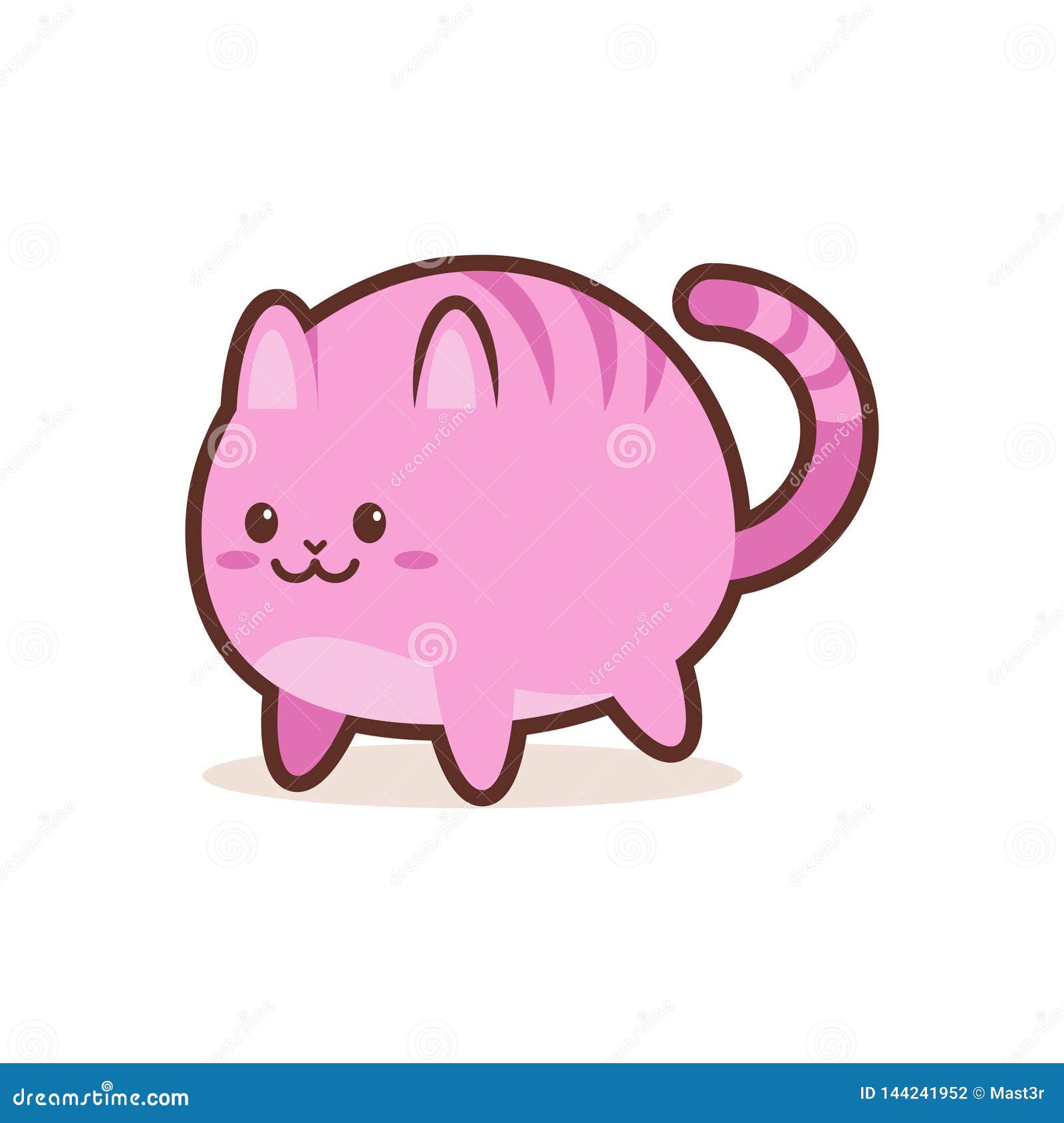 Cute Pink Cat Cartoon Comic Character with Smiling Face Happy Emoji ...