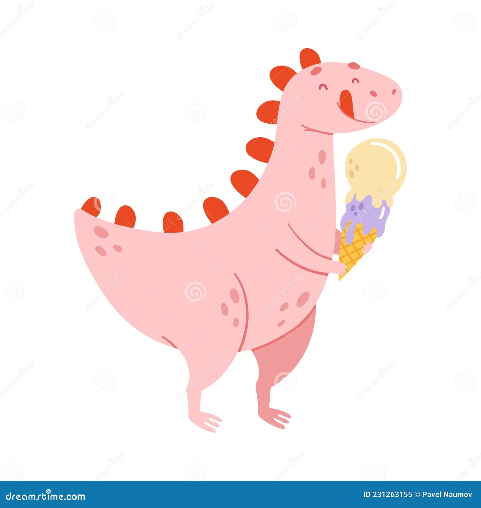 Pink cartoon dinosaur. Children's illustration for a poster