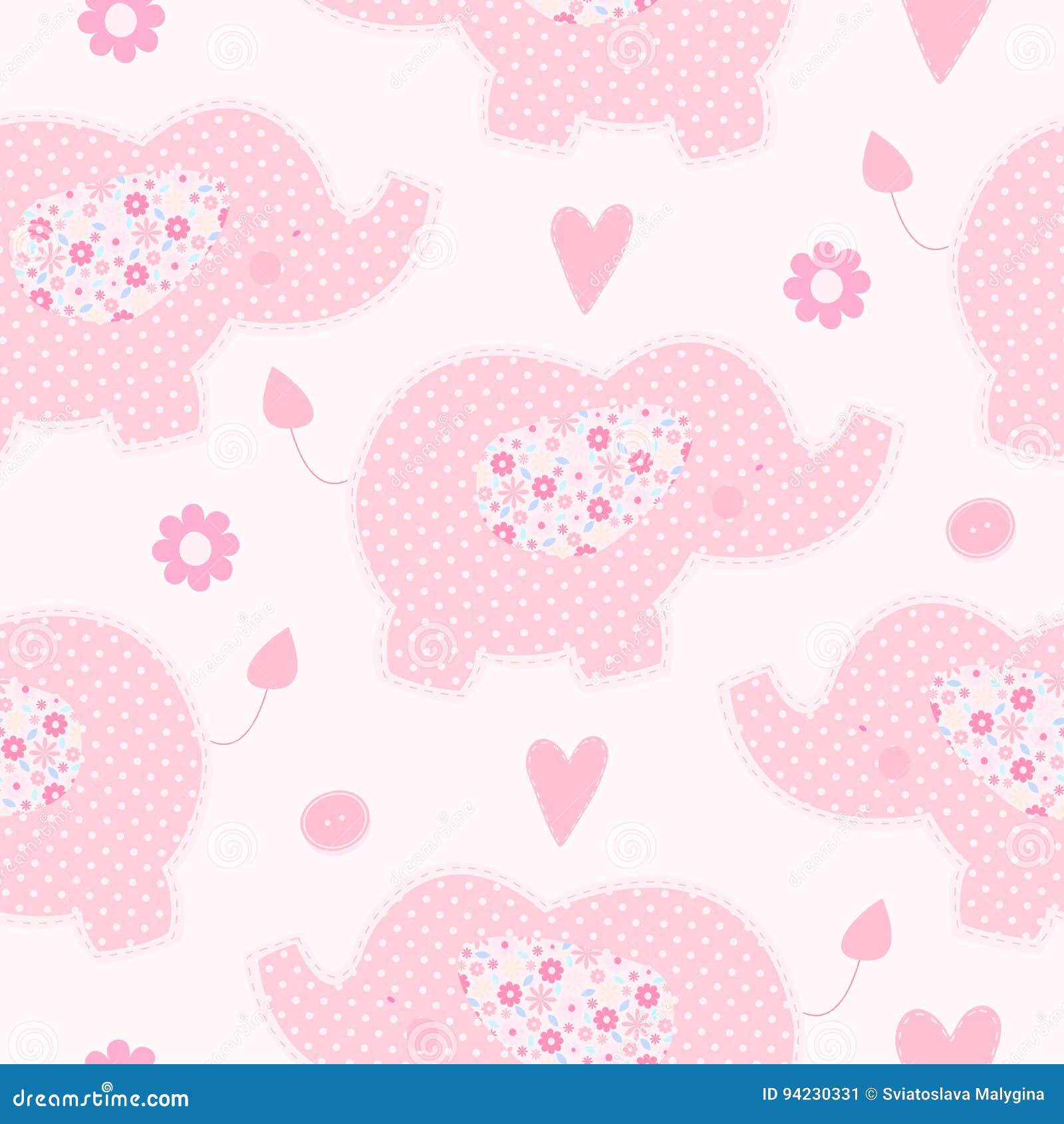 Cute Pink Elephant Seamless Vector Background Stock Vector