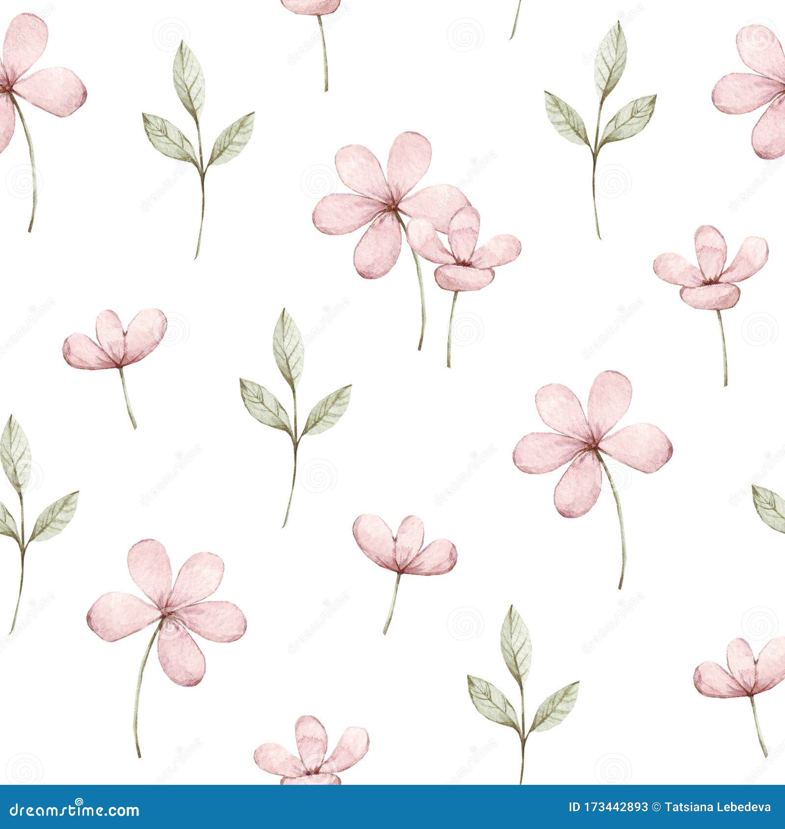 Cute Pink Flowers On A White Background Seamless Pattern Watercolor Illustration Fabric Wallpaper Print Texture Perfectly For Stock Illustration Illustration Of Nature Design 173442893