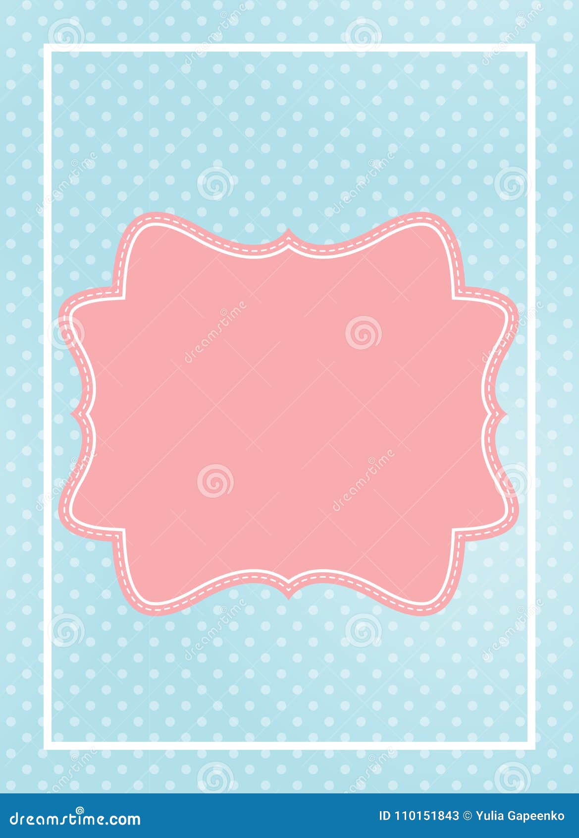 Cute Pink Frame in Blue Dotted Background Vector Illustration Stock