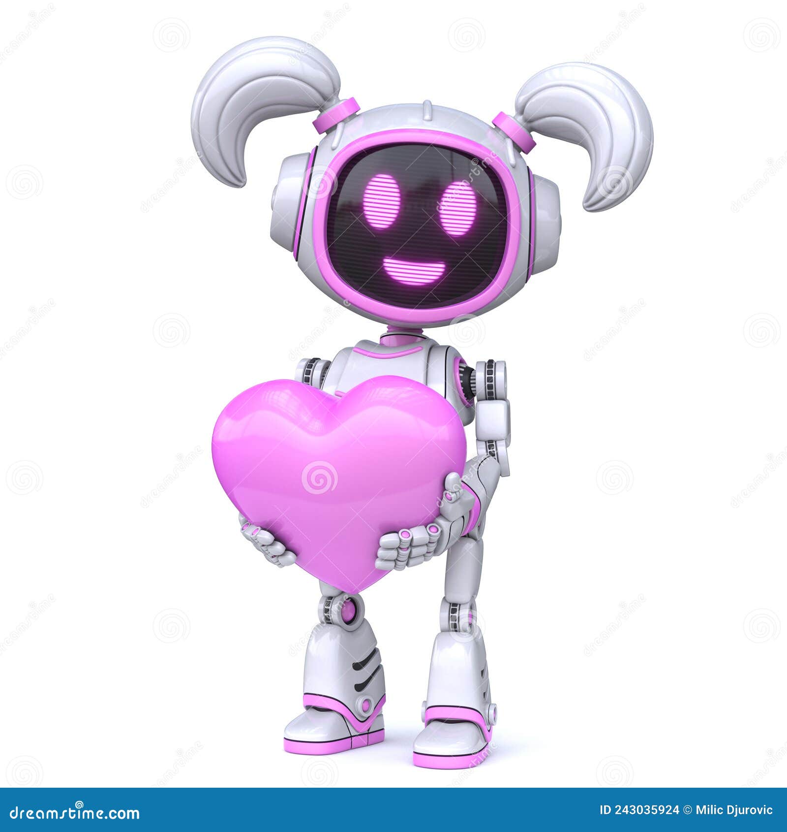 Cute Pink Girl Robot Holding Red Heart 3D Stock Illustration - Illustration  of cartoon, artificial: 243035924