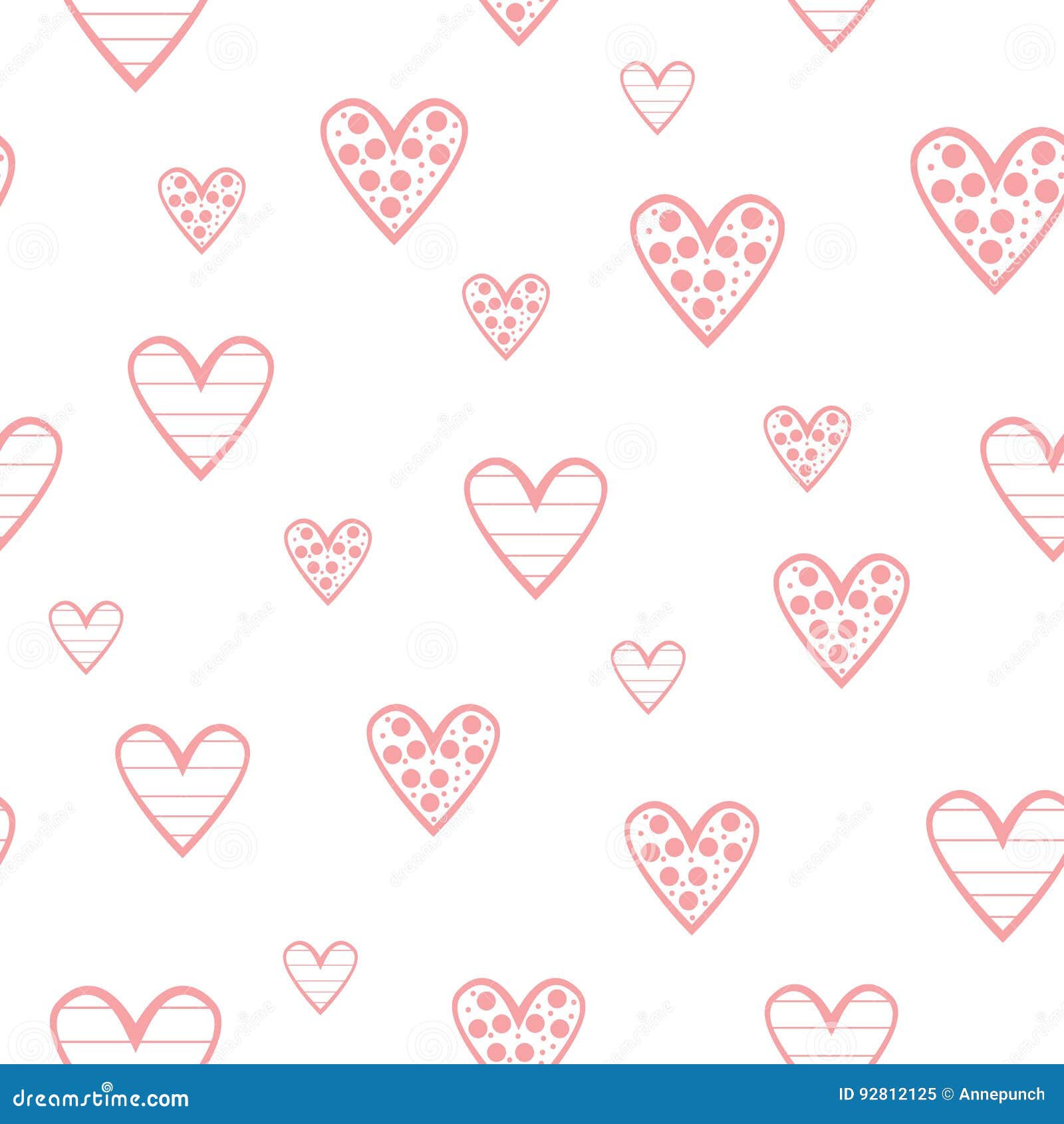 Cute Pink Hearts on White Background. Seamless Pattern. Stock Vector