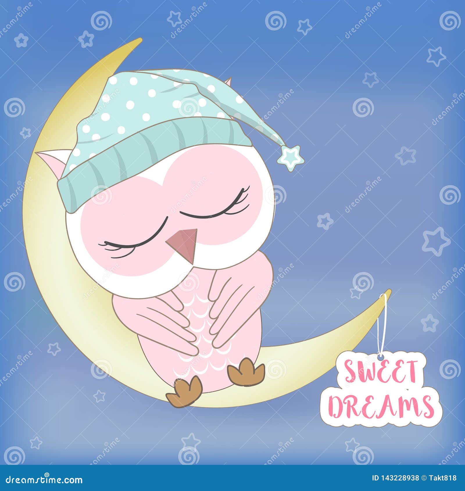 Cute Pink Owl Sleeping with Sweet Dreams Animal Cartoon Illustration ...