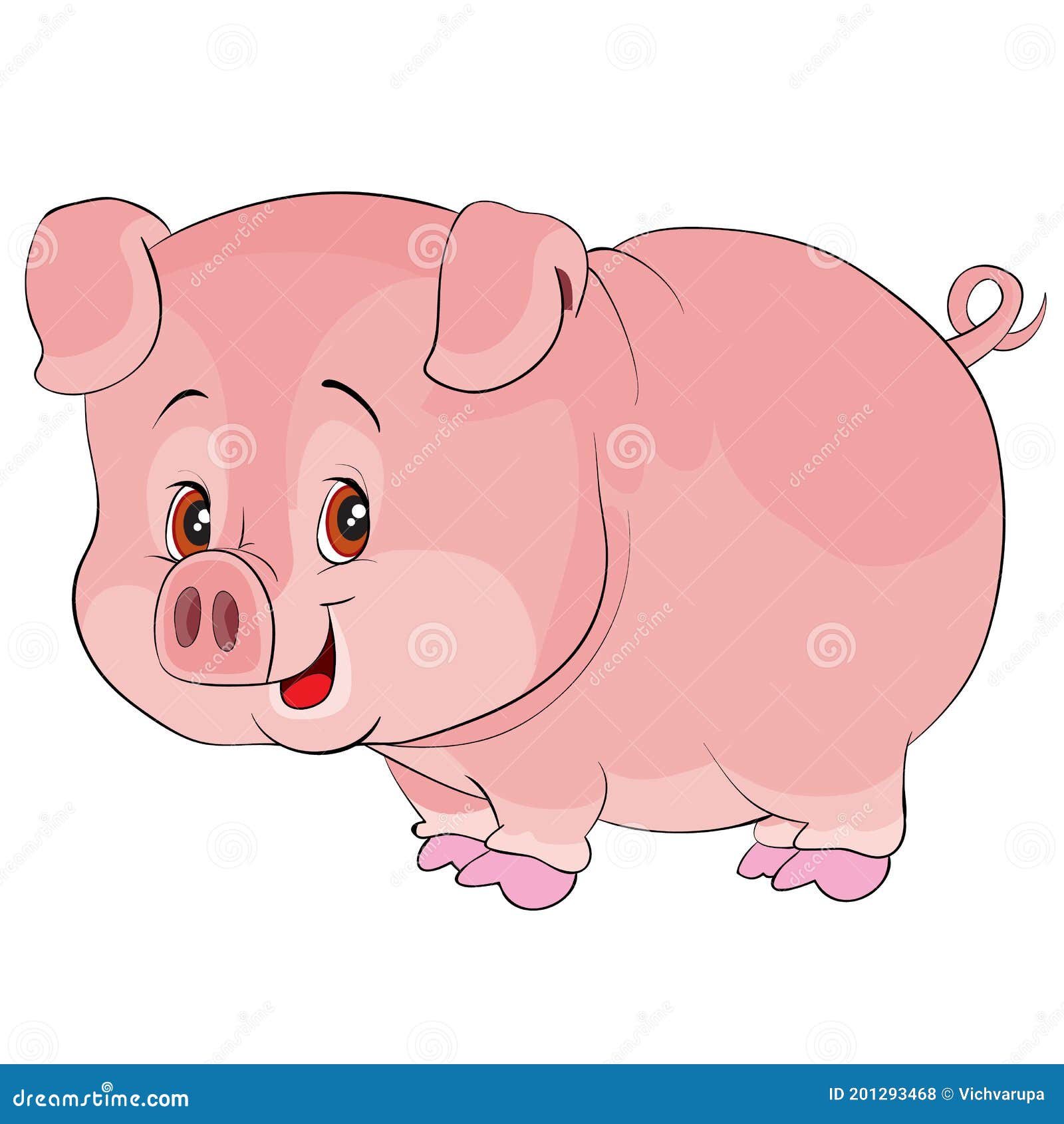 Cute Pink Pig, Cartoon Illustration, Isolated Object on White