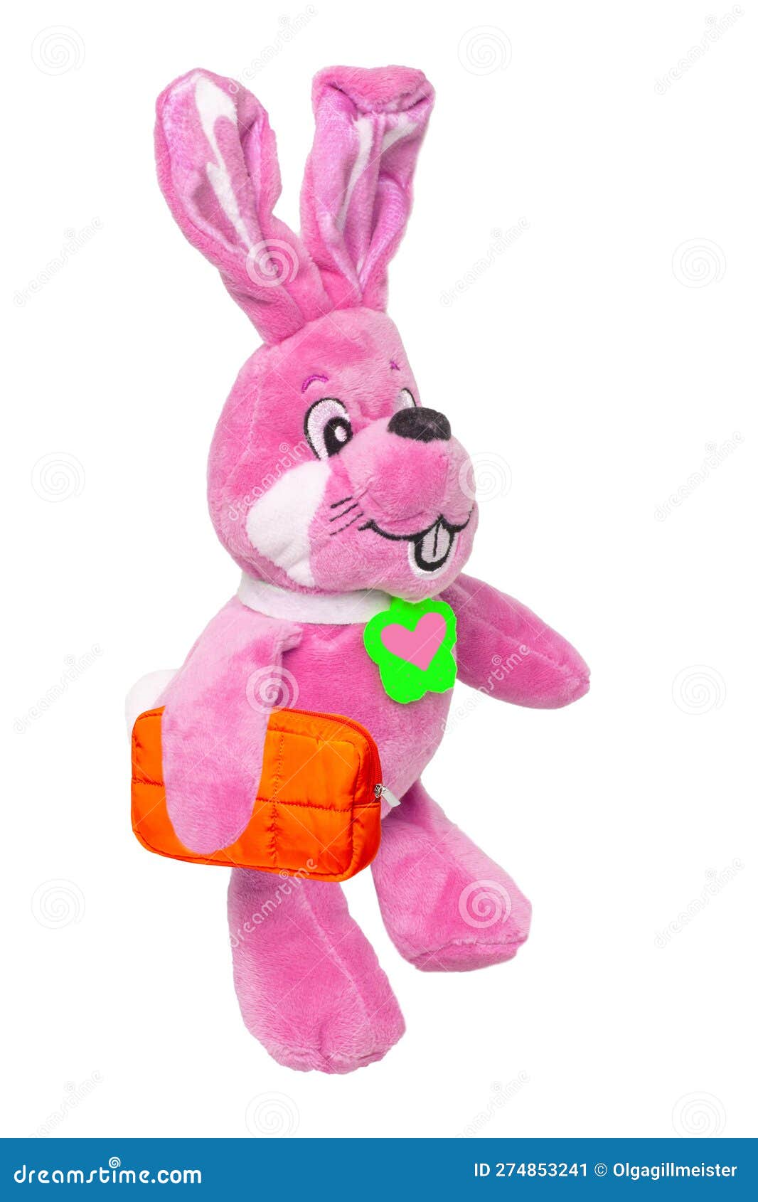 A Cute Pink Plush Bunny with Heart Pendant and a Bag, Isolated on a ...