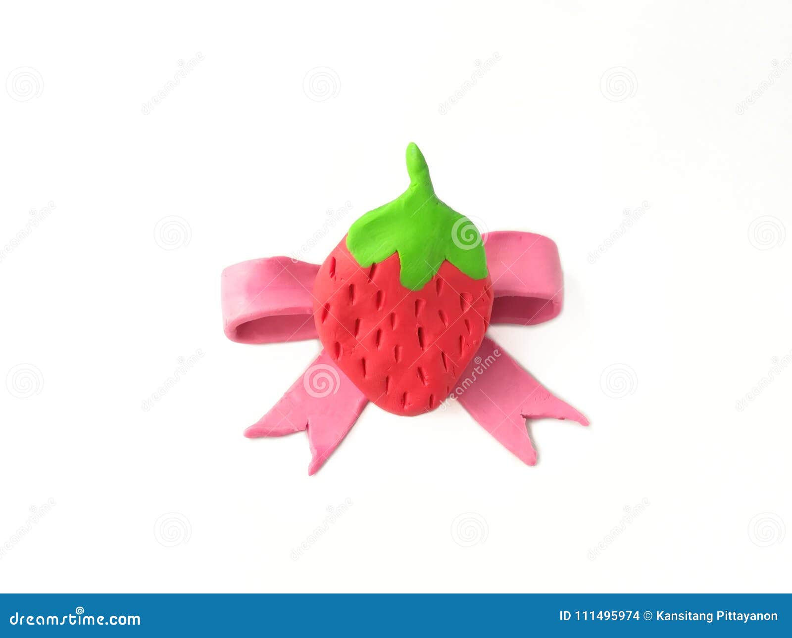 Cute Pink Ribbon Red Strawberry Handmade, Sweet Color Plasticine Clay,  Beautiful Dough Stock Photo - Image of background, crooked: 111495974