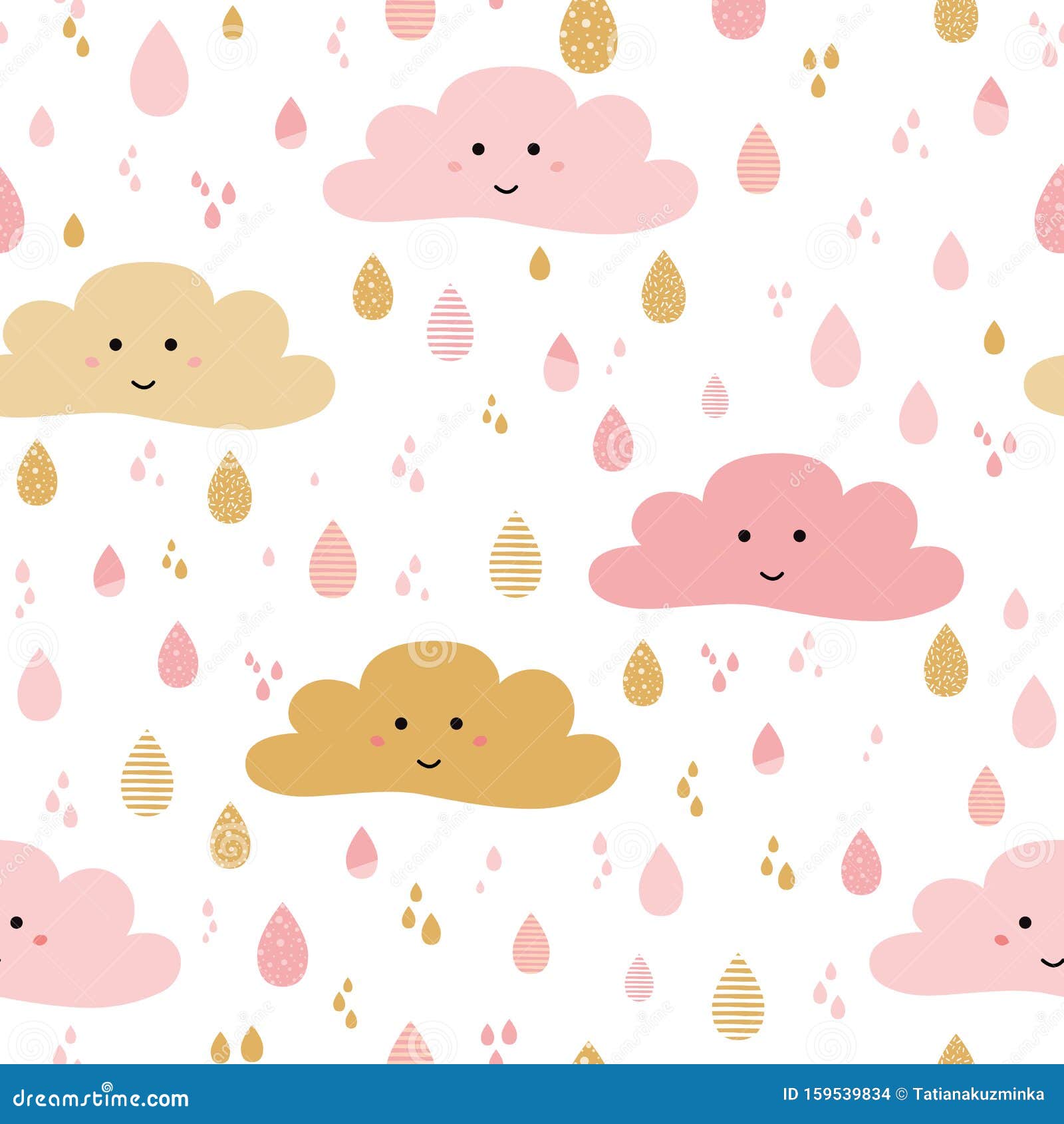 Cute Pink Seamless Pattern Background Smile Clouds Rainy Drops Little Girls  Baby Wallpaper Stock Illustration - Illustration of love, doodle: 159539834
