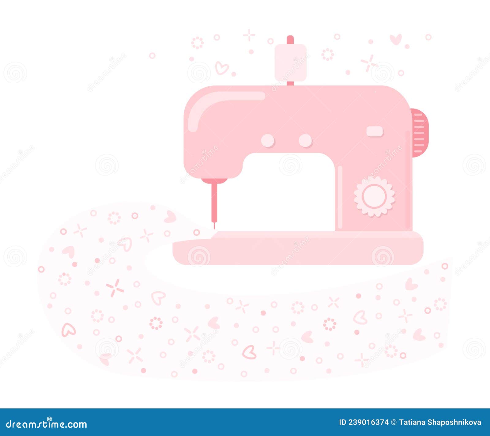 Cute Pink Sewing Machine Isolated on White Background. Cartoon Flat Style Stock Vector