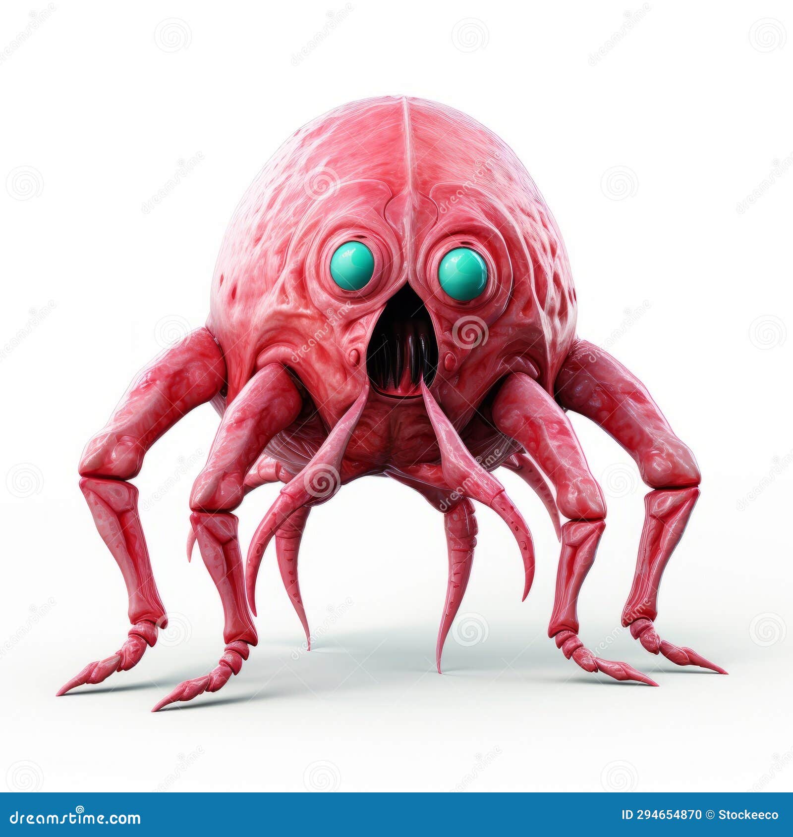 3d art  of a pink bug with red eyes