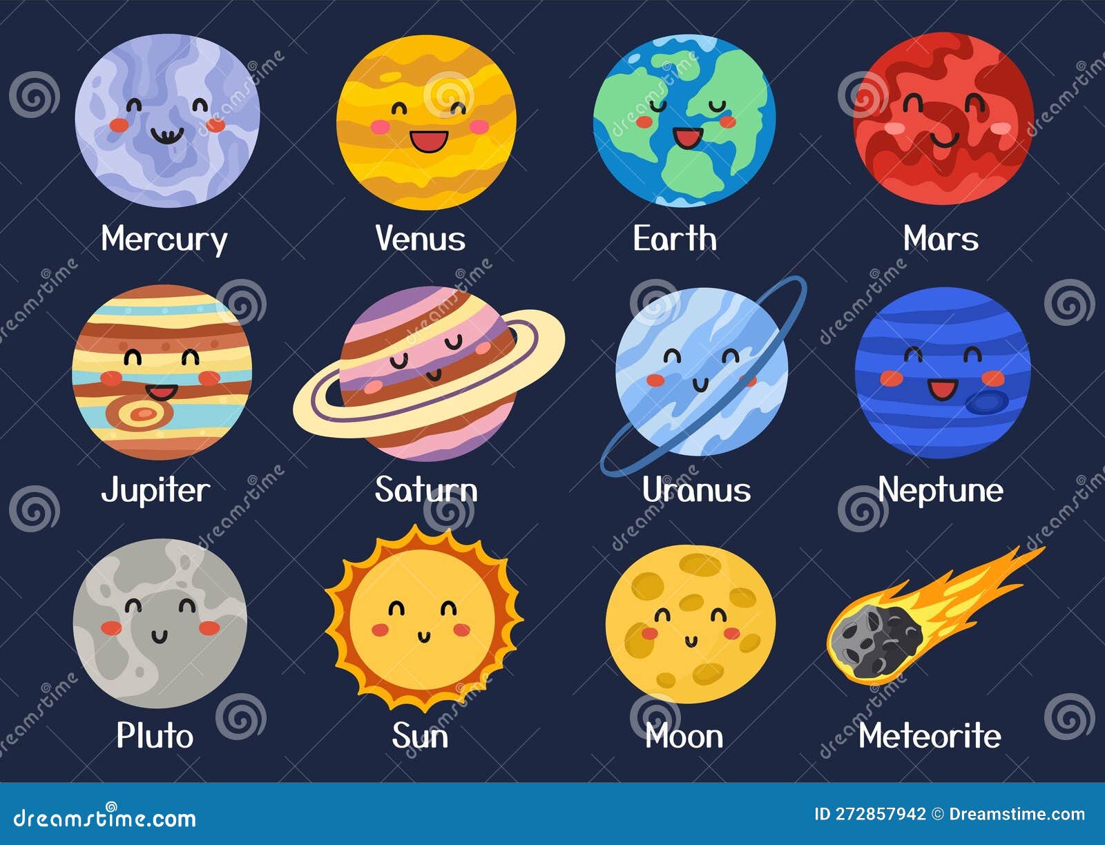 planetas del sistema solar para niños Stock Illustration