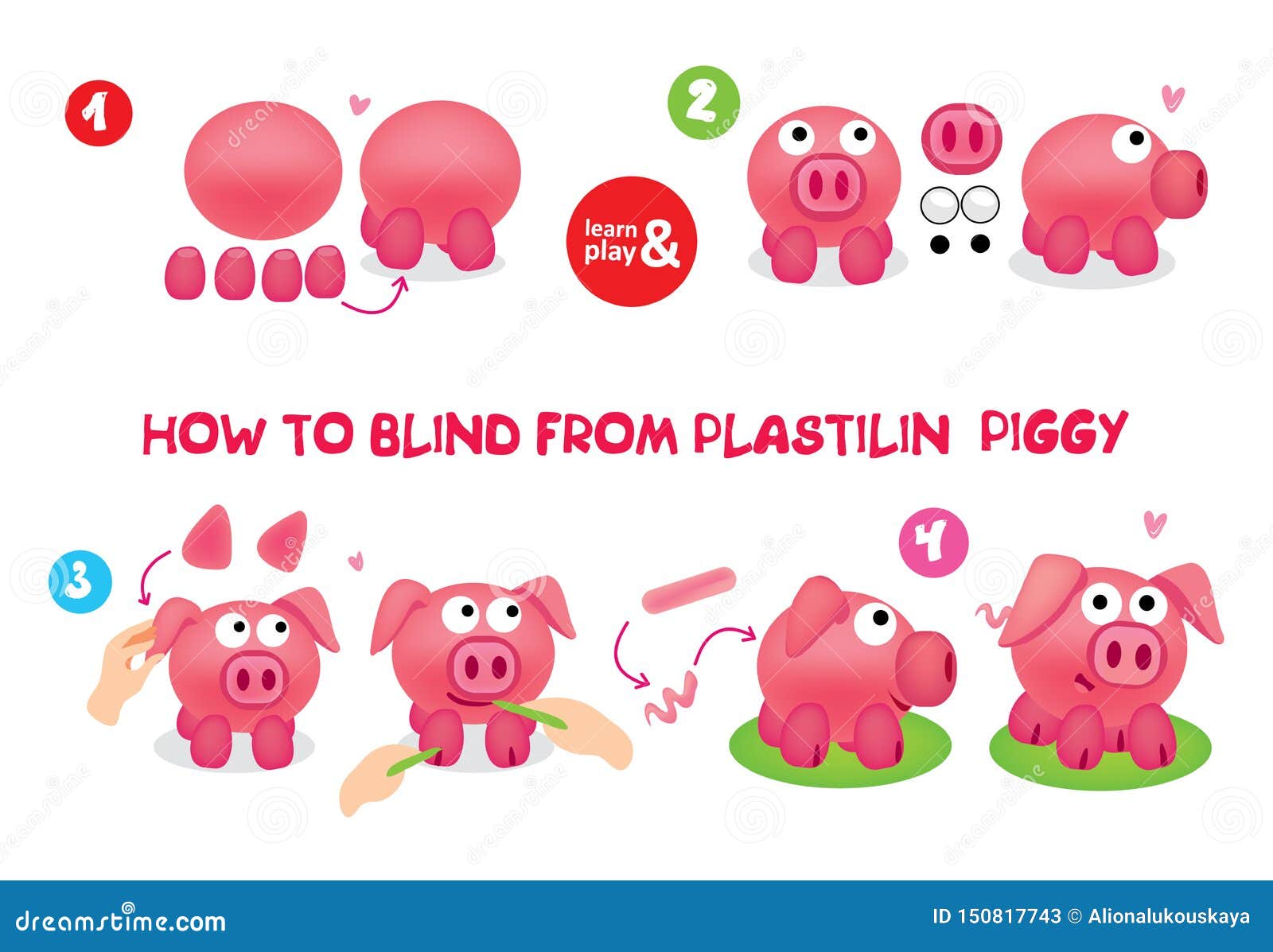 Cute Plasticine Piggy Step Instruction for Kid Stock Vector - Illustration  of funny, cartoon: 150817743