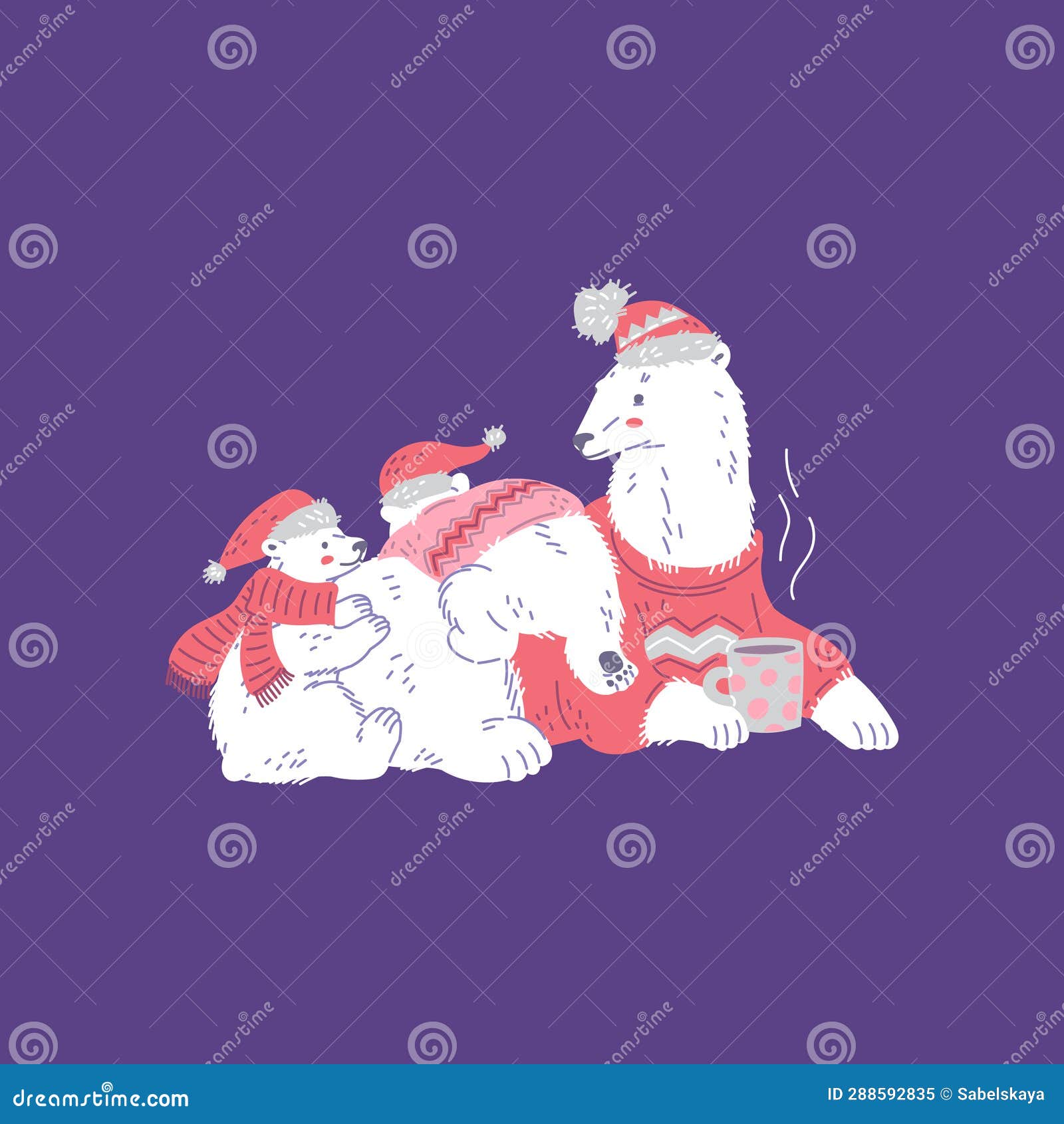 Cute Polar Bears in Sweaters and Hats Flat Style, Vector Illustration ...